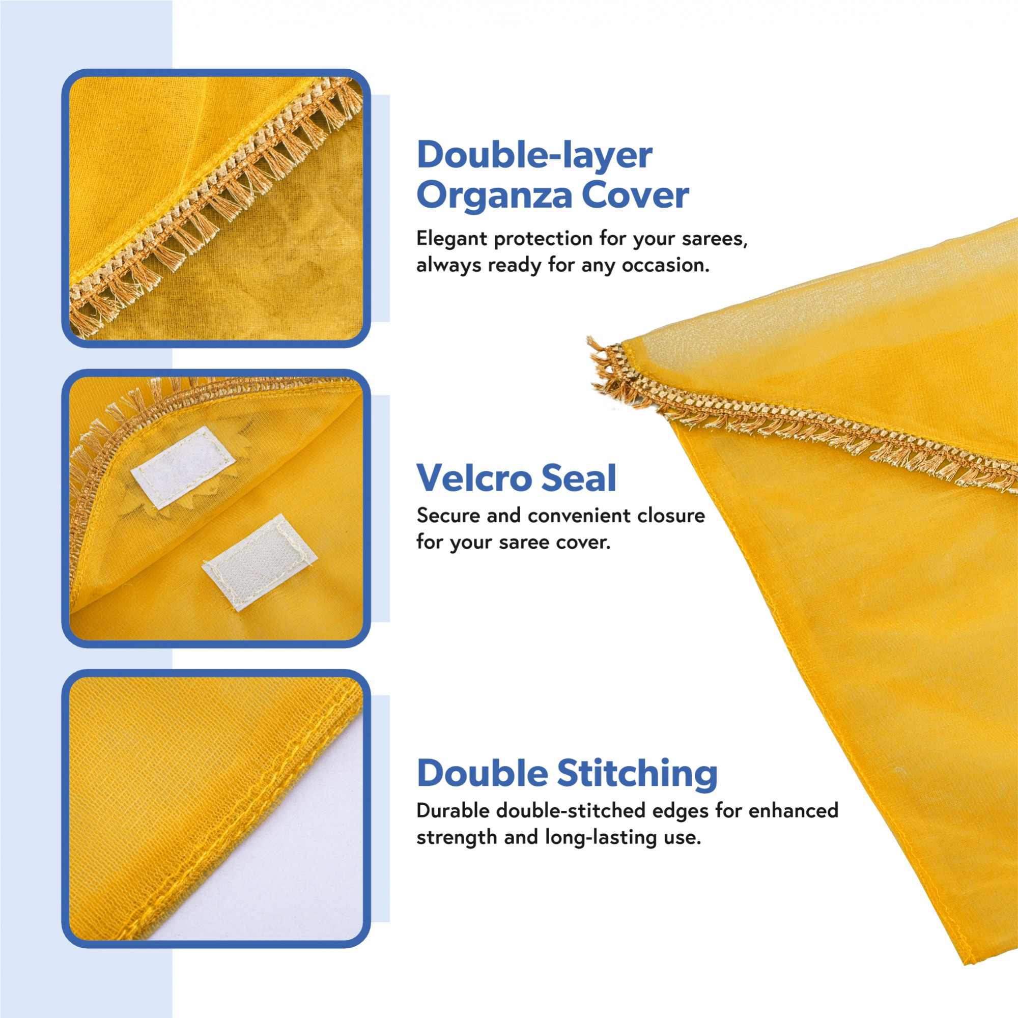 Kuber Industries Double Layer Organza Saree Covers for Gifting with Flower Flap Closure  Wedding Saree Cover  Single SareeSuit Packing Shagun Cloth Cover  Golden Lace - Yellow