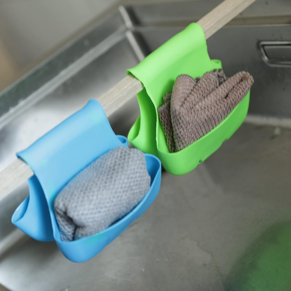 Kuber Industries Double Sided Kitchen &amp; Bathroom Shelf|Food Grade Silicone|Convenient Hanging Design|Non-Toxic &amp; Odor-Less|Flexible &amp; Portable|Drainage Holes|A1901|Pack of 2|Multicolor