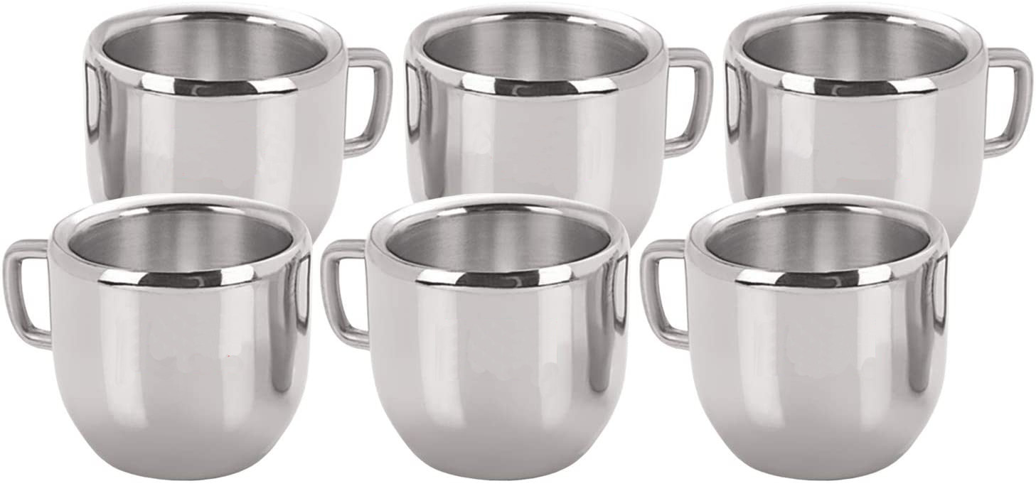 Kuber Industries Double Wall Stainless Steel Tea & Coffee Cups,(Silver)