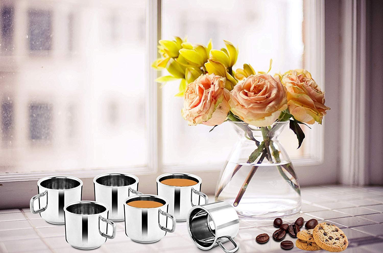 Kuber Industries Double Wall Stainless Steel Tea & Coffee Cups,(Silver)