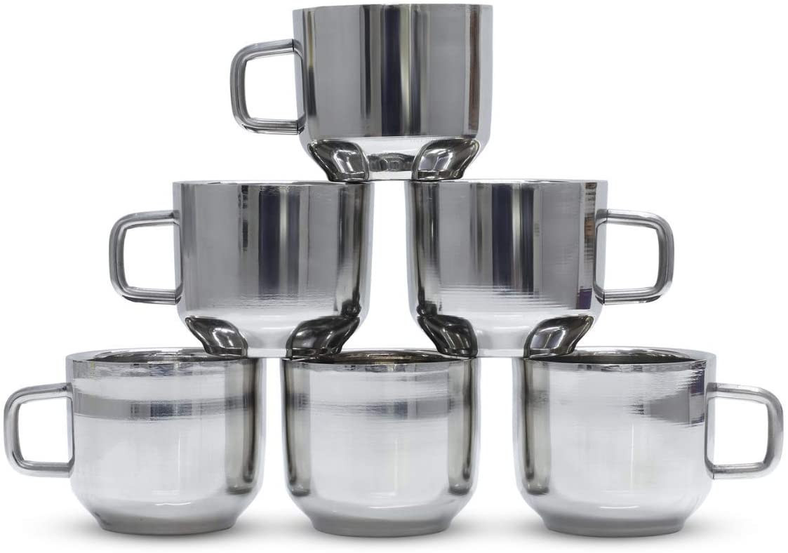 Kuber Industries Double Wall Stainless Steel Tea & Coffee Cups,(Silver)