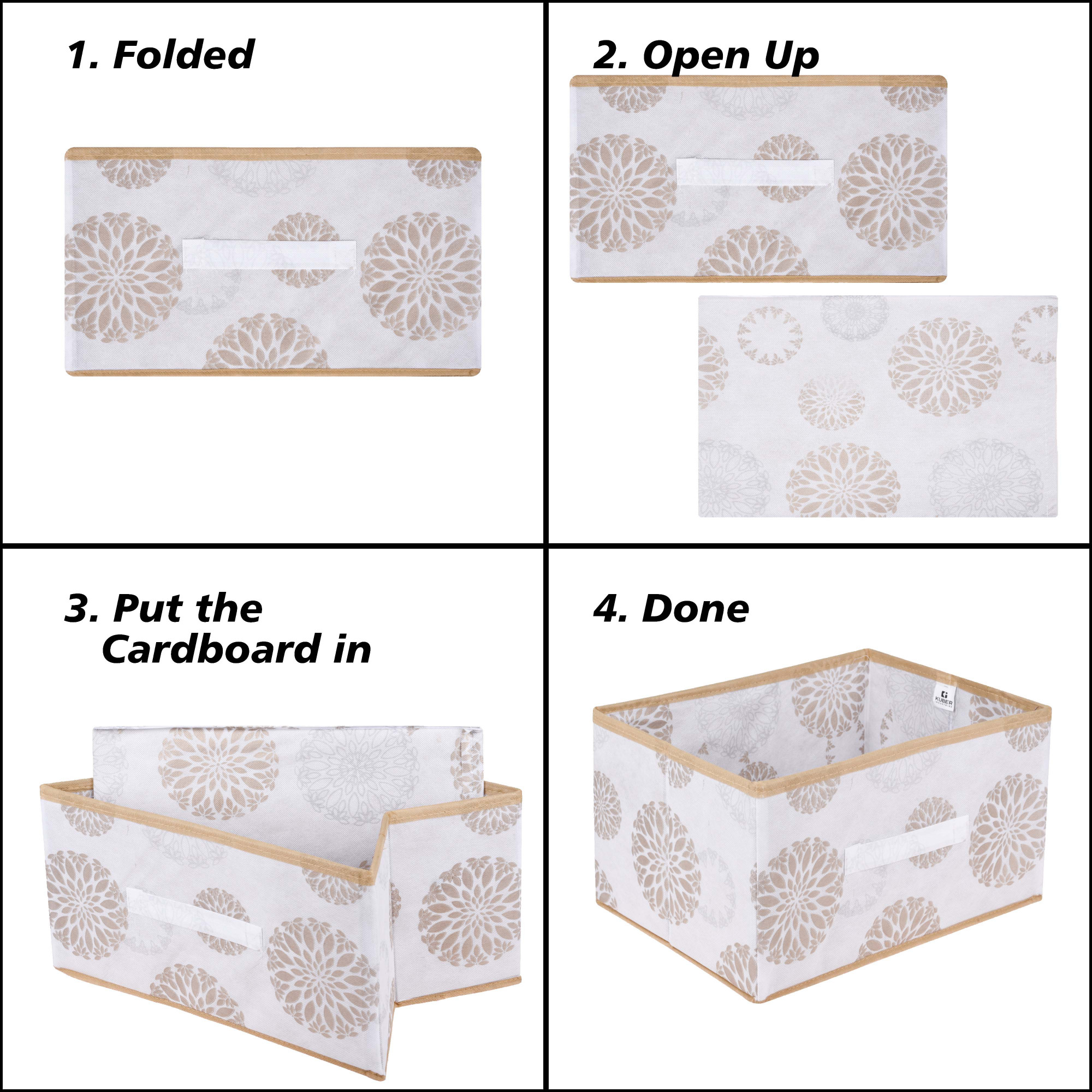 Kuber Industries Drawer Box  Foldable Clothes Organizer  Storage Bin for Clothes  Wardrobe Organizer for Books-Toys  Closet Storage Box with Handle  Gola-Print  White