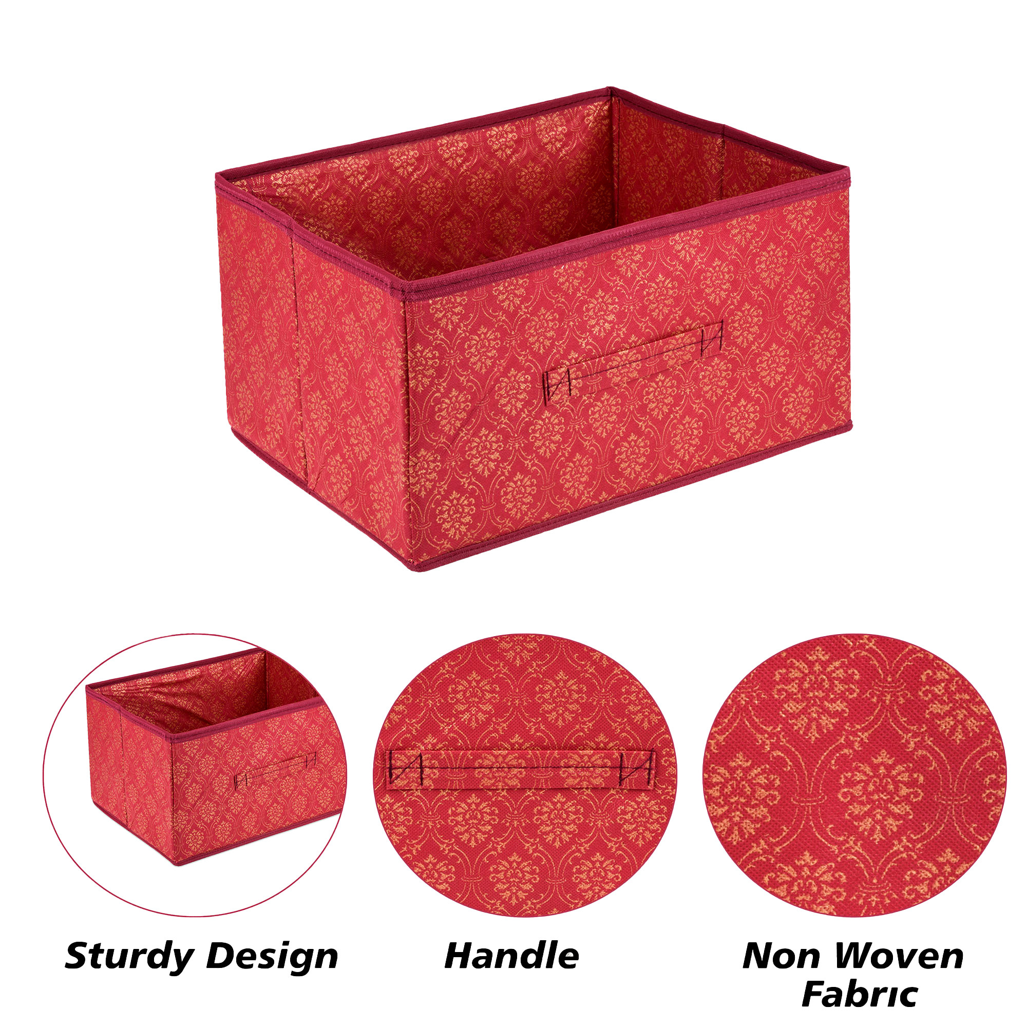 Kuber Industries Drawer Box  Foldable Clothes Organizer  Storage Bin for Clothes  Wardrobe Organizer for Books-Toys  Closet Storage Box with Handle  Golden-Printed  Maroon