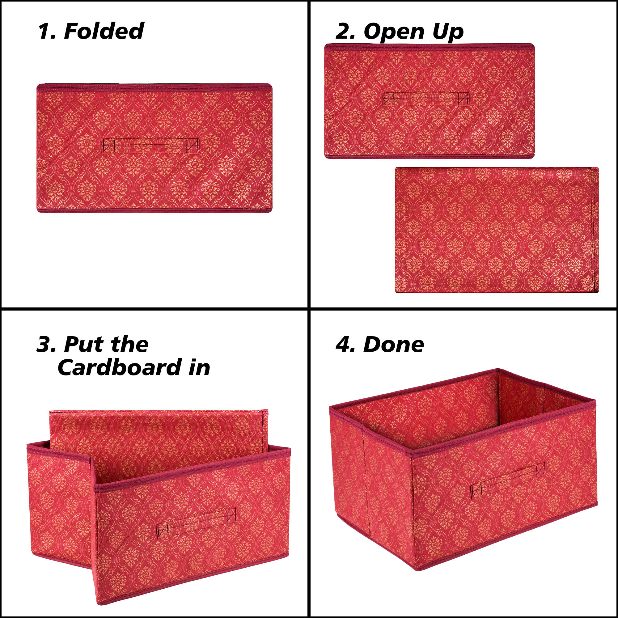 Kuber Industries Drawer Box | Foldable Clothes Organizer | Storage Bin for Clothes | Wardrobe Organizer for Books-Toys | Closet Storage Box with Handle | Golden-Printed | Maroon