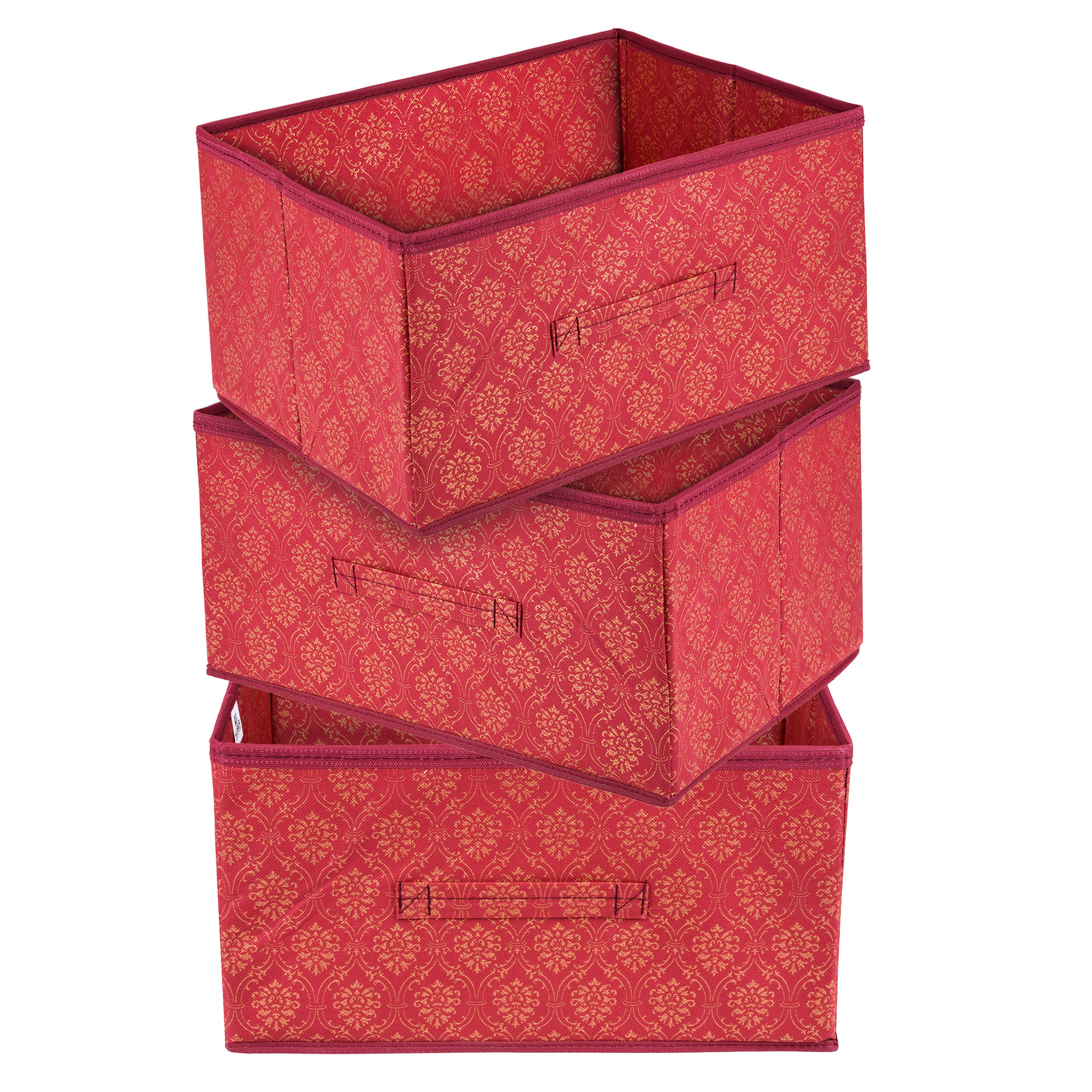 Kuber Industries Drawer Box | Foldable Clothes Organizer | Storage Bin for Clothes | Wardrobe Organizer for Books-Toys | Closet Storage Box with Handle | Golden-Printed | Maroon