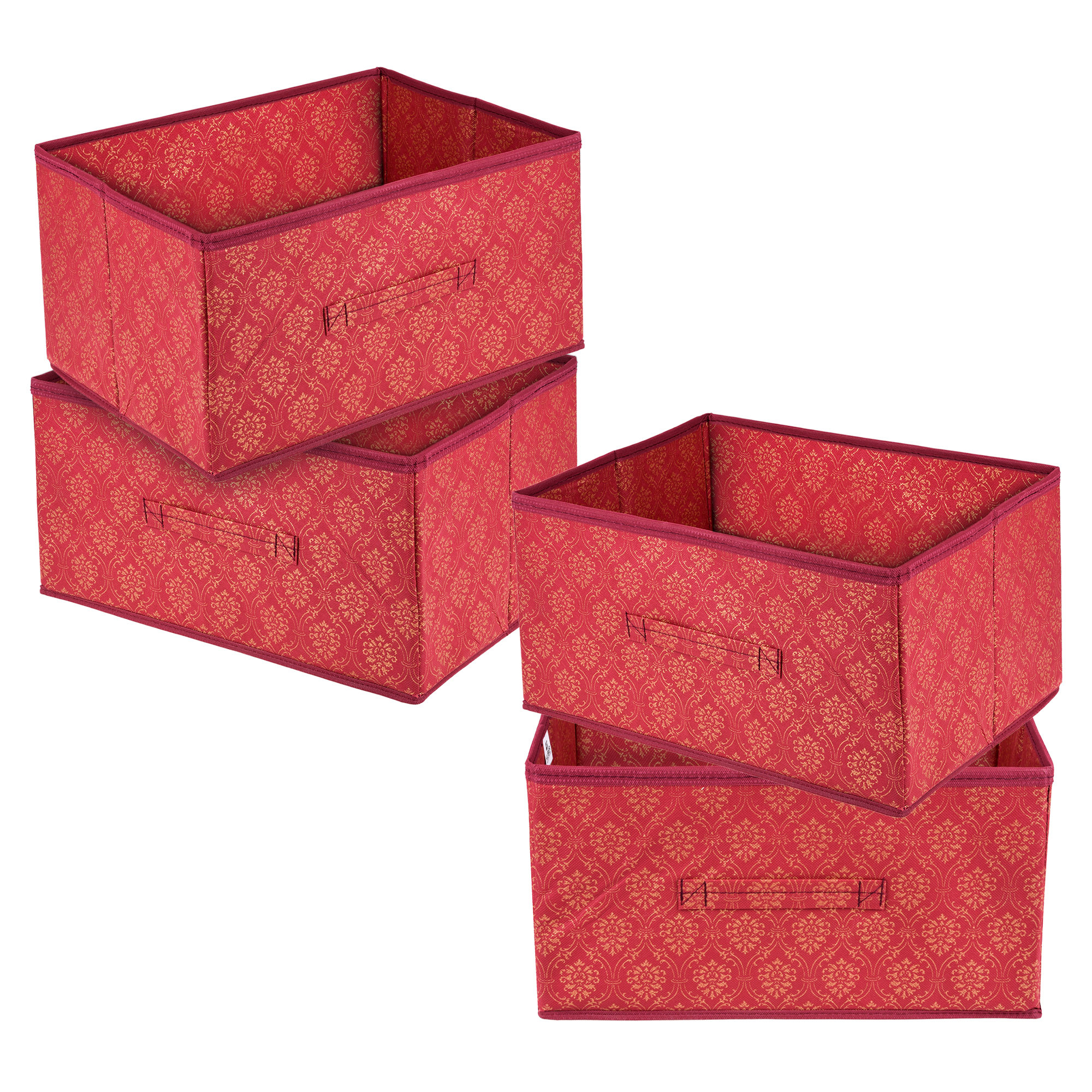 Kuber Industries Drawer Box | Foldable Clothes Organizer | Storage Bin for Clothes | Wardrobe Organizer for Books-Toys | Closet Storage Box with Handle | Golden-Printed | Maroon