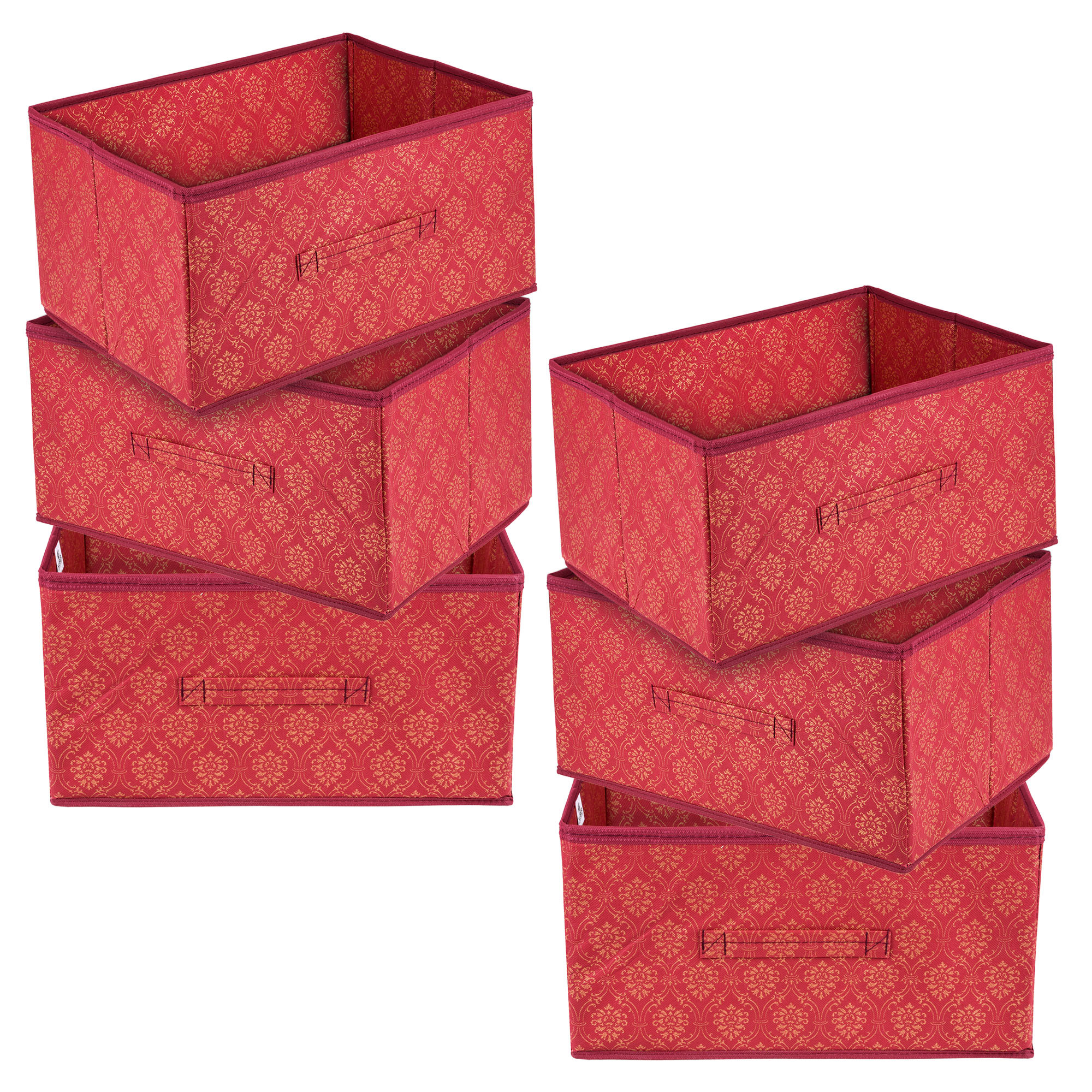 Kuber Industries Drawer Box | Foldable Clothes Organizer | Storage Bin for Clothes | Wardrobe Organizer for Books-Toys | Closet Storage Box with Handle | Golden-Printed | Maroon