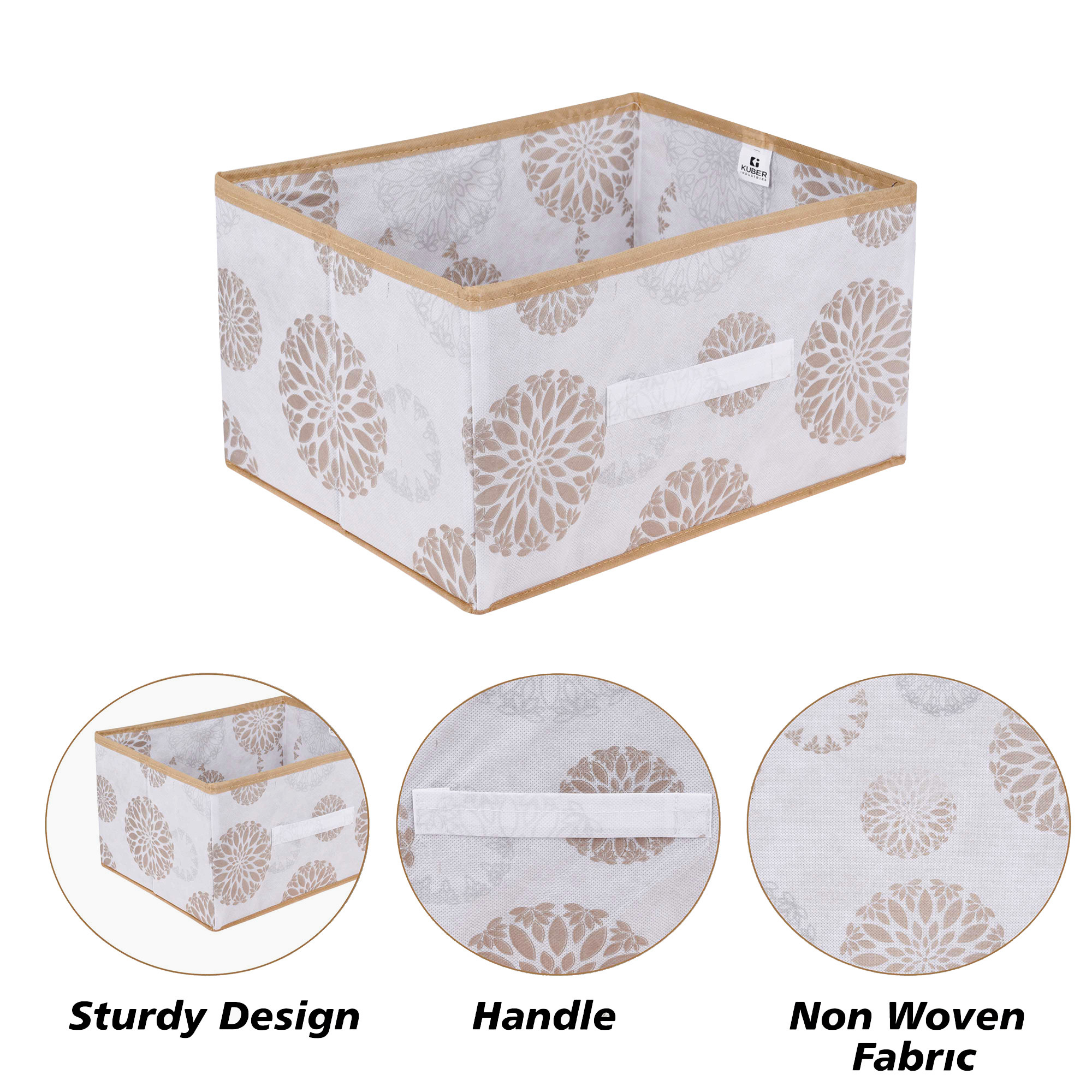 Kuber Industries Drawer Box | Foldable Clothes Organizer | Storage Bin for Clothes | Wardrobe Organizer for Books-Toys | Closet Storage Box with Handle | Gola-Print | White