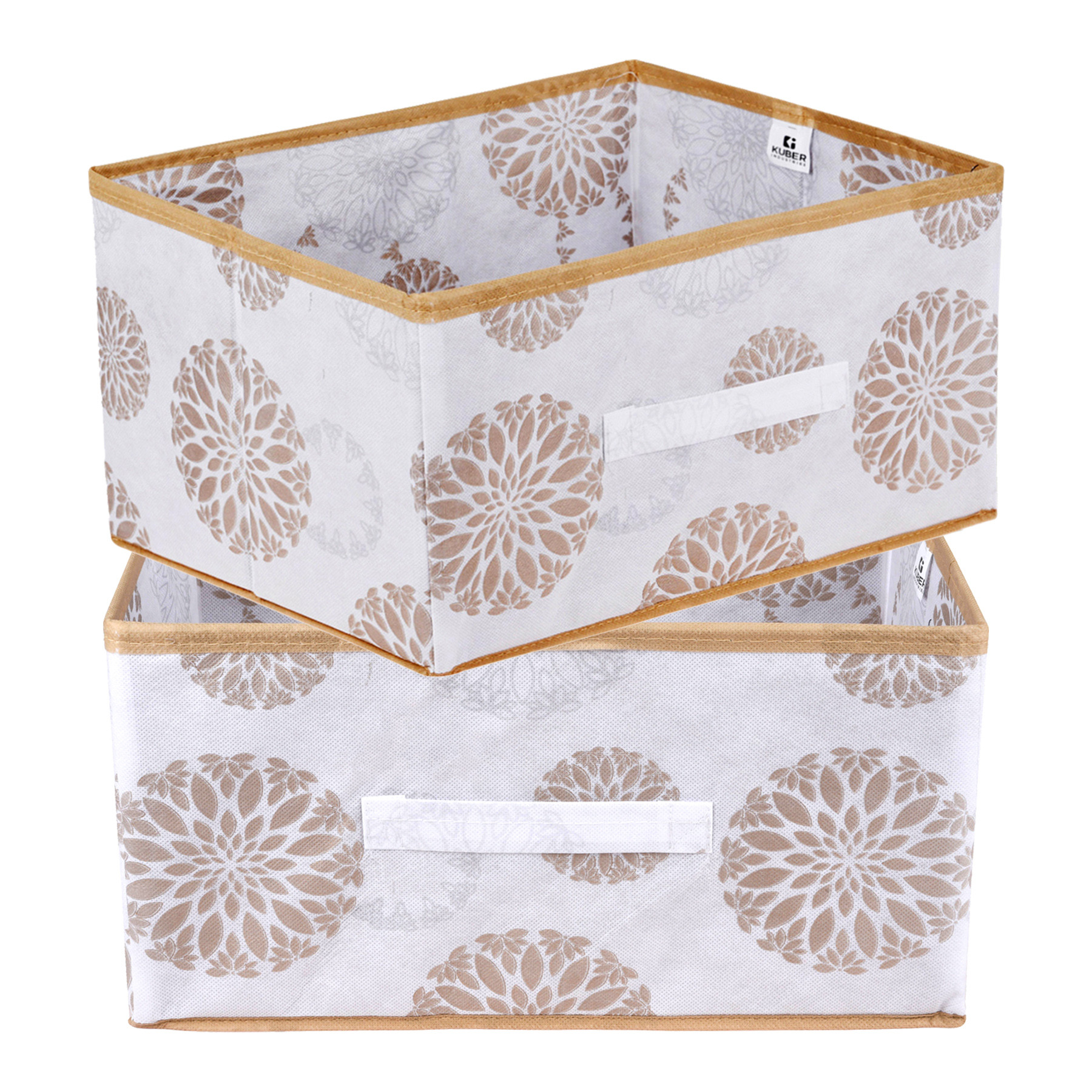 Kuber Industries Drawer Box | Foldable Clothes Organizer | Storage Bin for Clothes | Wardrobe Organizer for Books-Toys | Closet Storage Box with Handle | Gola-Print | White