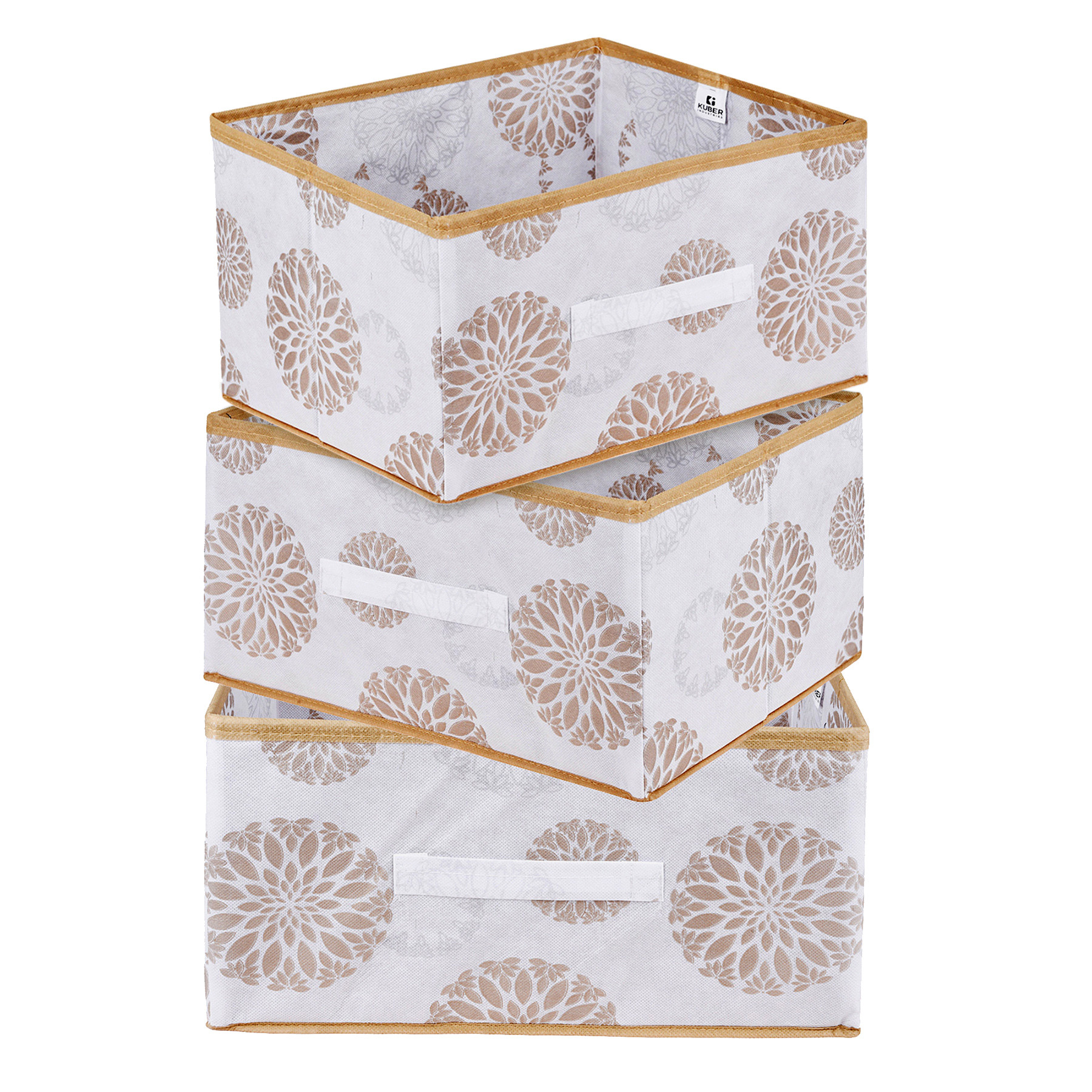 Kuber Industries Drawer Box | Foldable Clothes Organizer | Storage Bin for Clothes | Wardrobe Organizer for Books-Toys | Closet Storage Box with Handle | Gola-Print | White