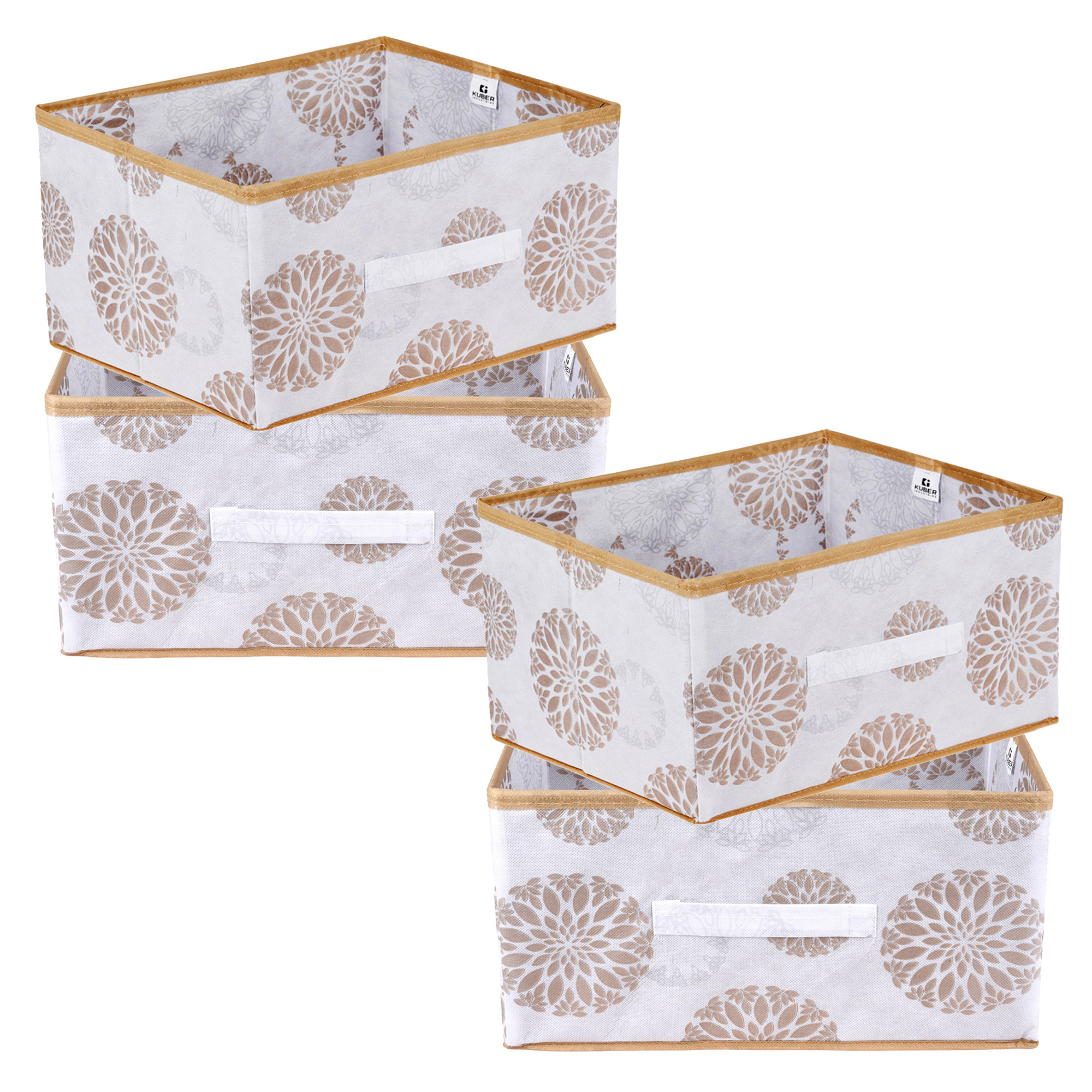 Kuber Industries Drawer Box | Foldable Clothes Organizer | Storage Bin for Clothes | Wardrobe Organizer for Books-Toys | Closet Storage Box with Handle | Gola-Print | White
