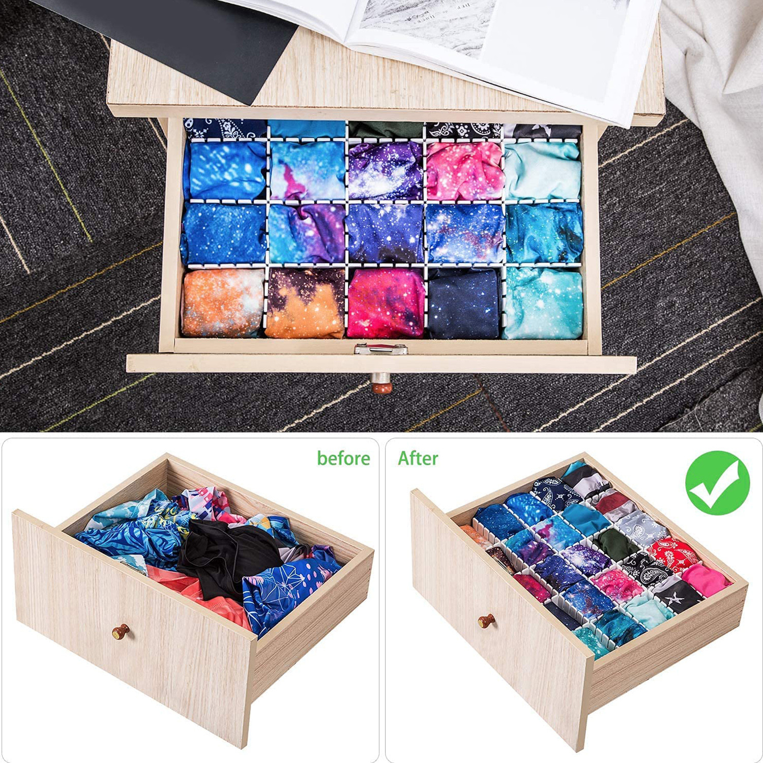 Kuber Industries Drawer Divider|Plastic Adjustable Drawer Organizer|Flexible Drawer Dividers For Socks|Tie|Makeup|Kitchen|Dresser|(Assorted)