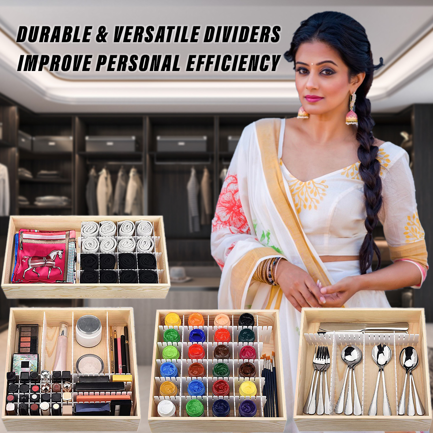 Kuber Industries Drawer Divider|Plastic Adjustable Drawer Organizer|Flexible Drawer Dividers For Socks|Tie|Makeup|Kitchen|Dresser|(Assorted)