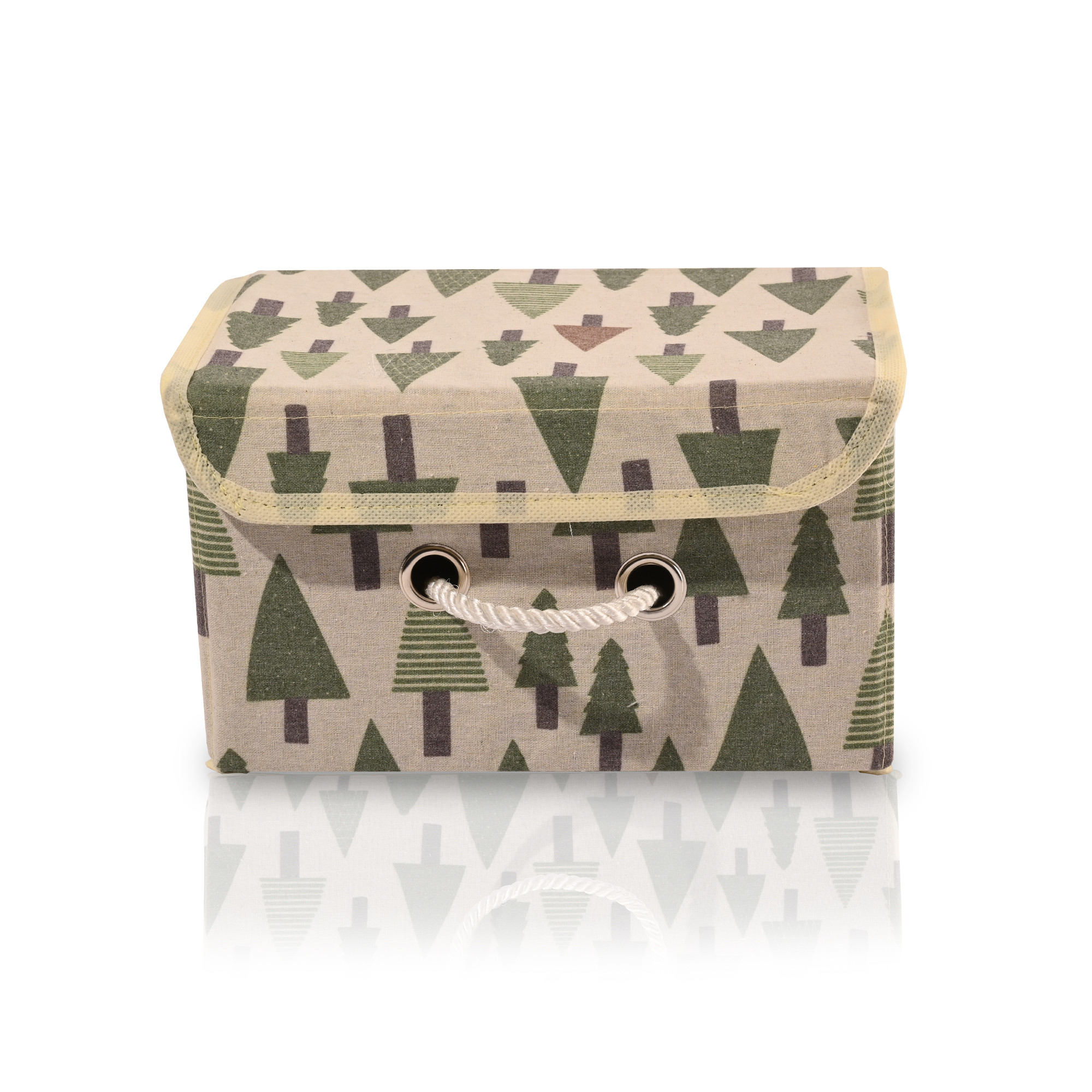 Kuber Industries Drawer Organizer    Foldable Storage Box  Cotton Clothes Organiser for Wardrobe  Lid  Handle  Tree-Print  Cloth Organizer  Cupboard Organizer  Cream