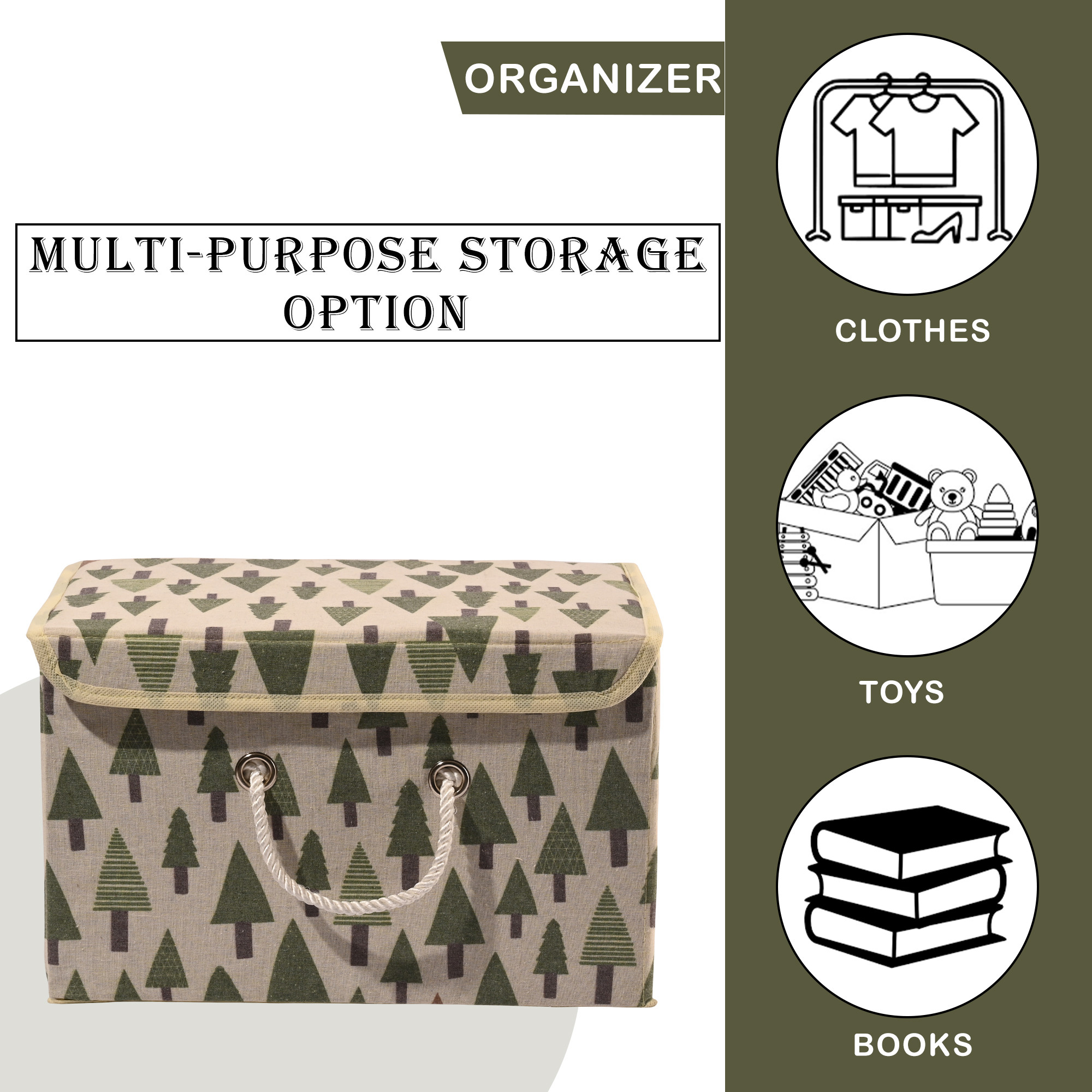 Kuber Industries Drawer Organizer    Foldable Storage Box  Cotton Clothes Organiser for Wardrobe  Lid  Handle  Tree-Print  Cloth Organizer  Cupboard Organizer  Cream