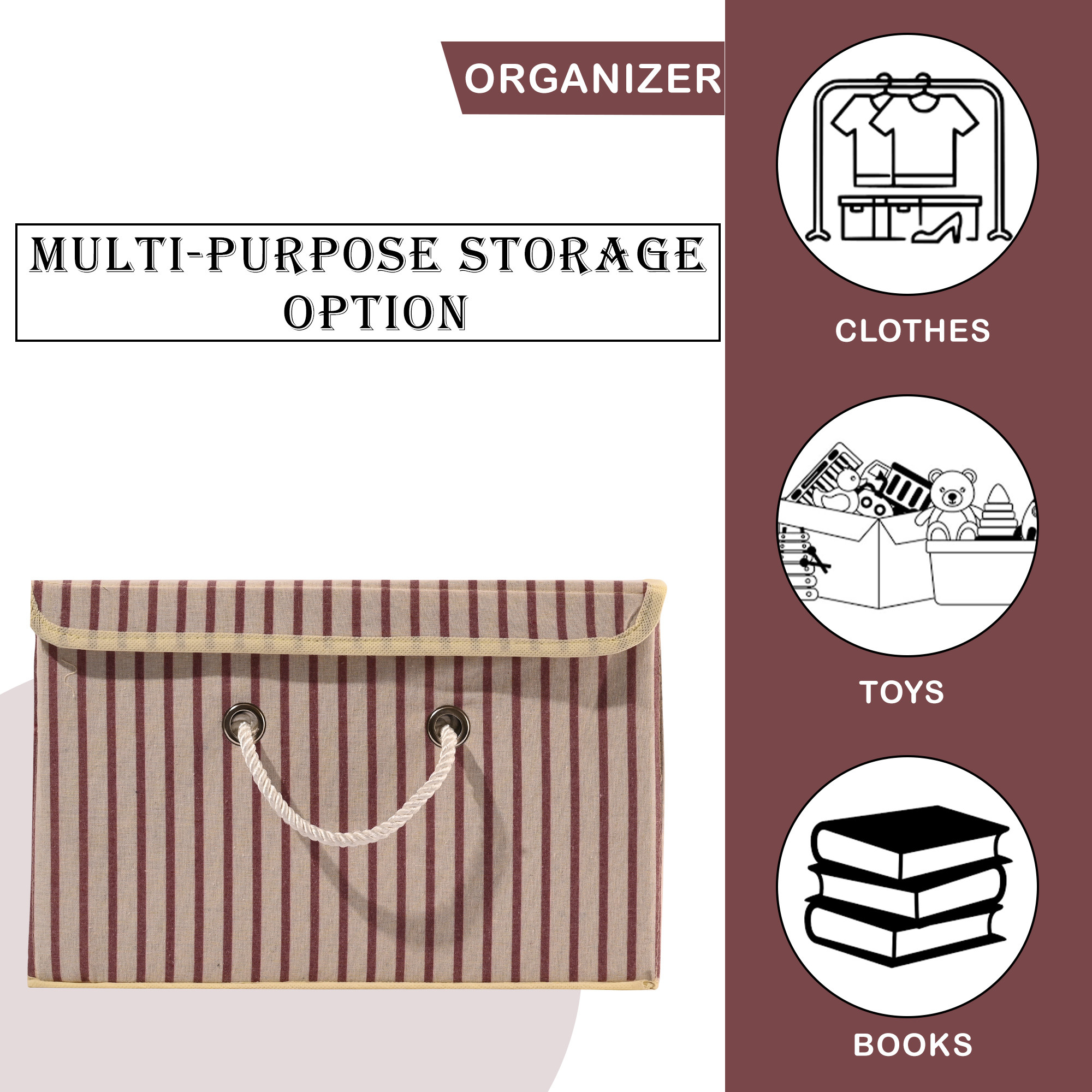 Kuber Industries Drawer Organizer    Foldable Storage Box  Cotton Clothes Organizer for Wardrobe  Lid  Handle  Lining-Print  Cloth Organizer  Cupboard Organizer  Cream