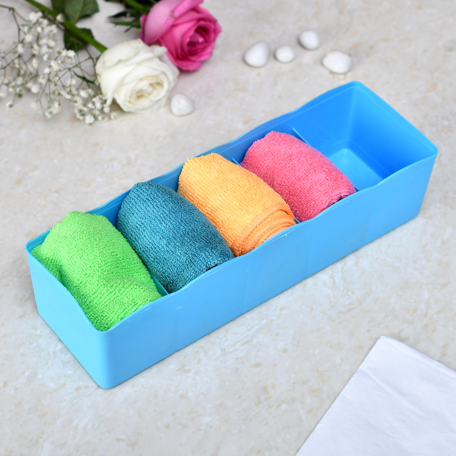 Kuber Industries Drawer Organizer  Plastic Undergarment Organizer for Socks-Ties  Stackable Drawer Divider Box  Closet Storage Box  5 Grid Stationery Organizer  Pack of 2  Blue