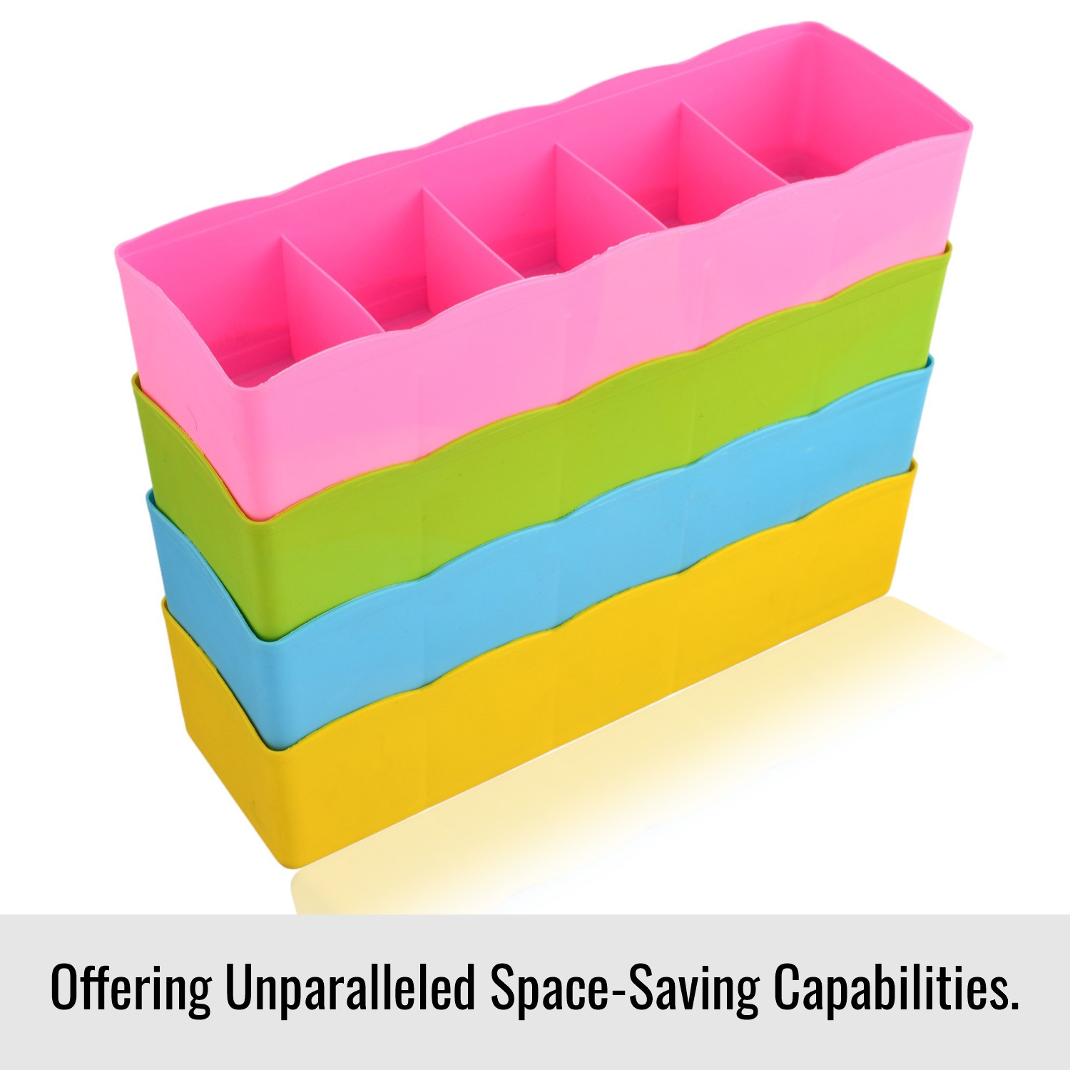 Kuber Industries Drawer Organizer  Plastic Undergarment Organizer for Socks-Ties  Stackable Drawer Divider Box  Closet Storage Box  5 Grid Stationery Organizer  Pack of 2  Yellow