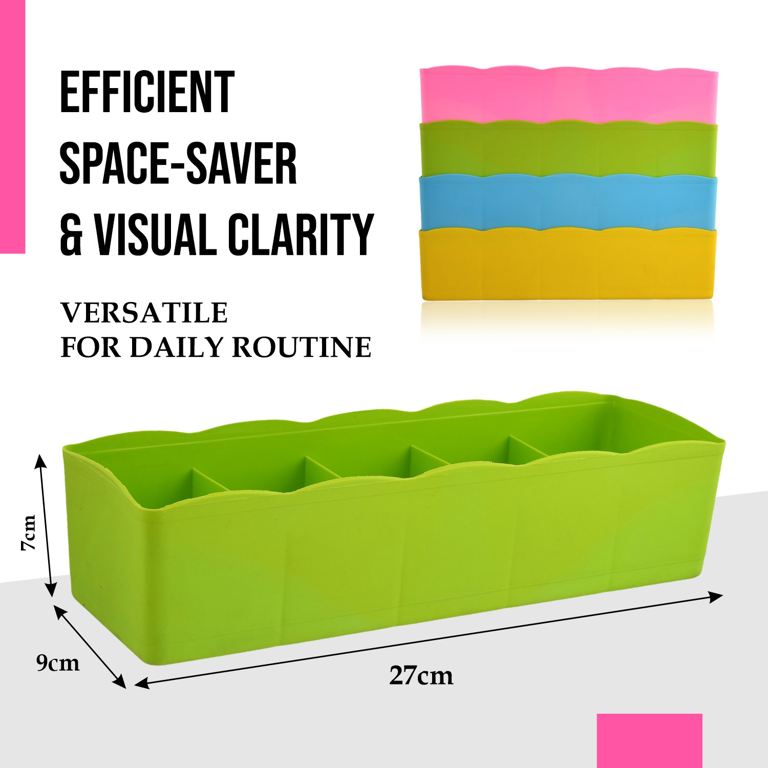 Kuber Industries Drawer Organizer | Plastic Undergarment Organizer for Socks-Ties | Stackable Drawer Divider Box | Closet Storage Box | 5 Grid Stationery Organizer|Green