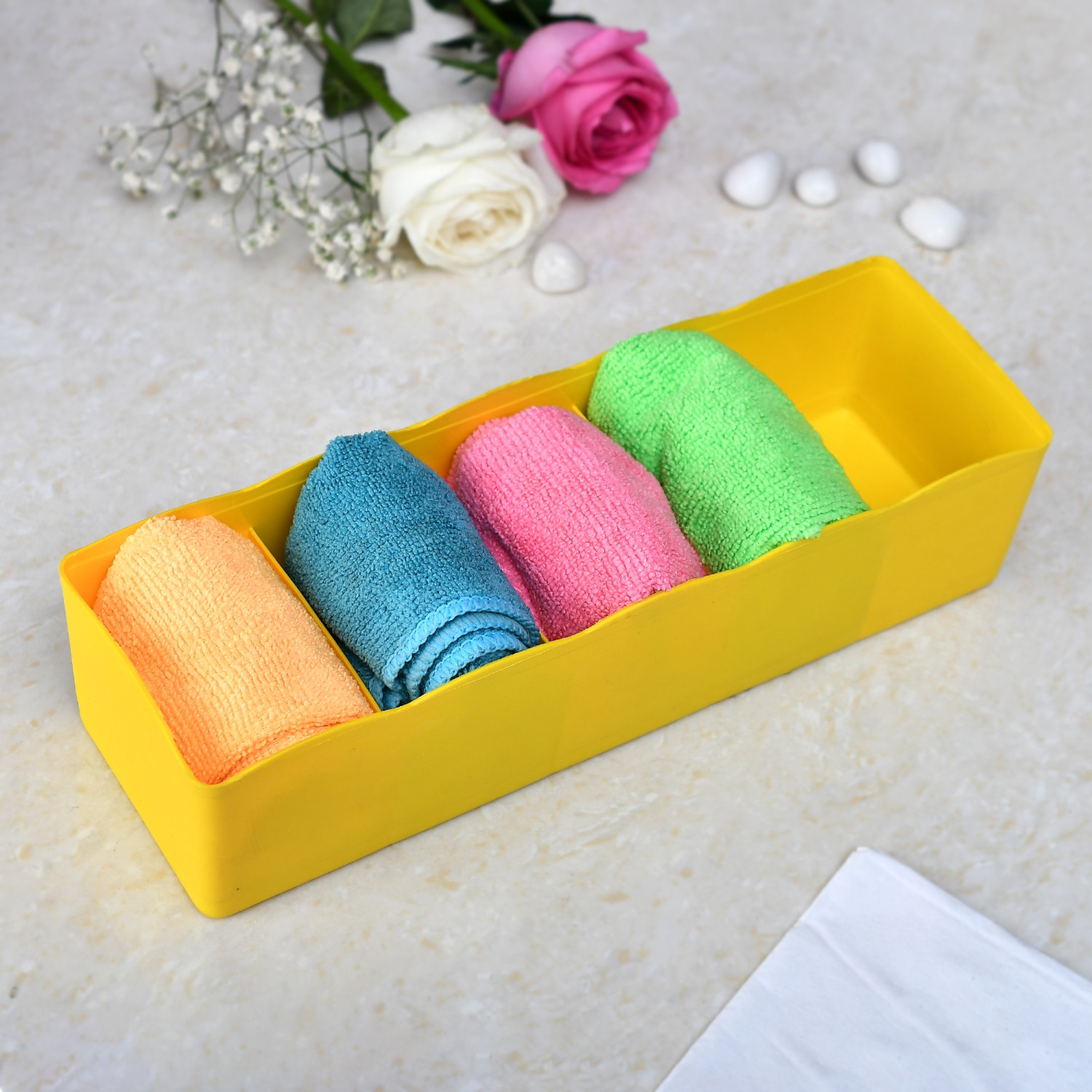 Kuber Industries Drawer Organizer | Plastic Undergarment Organizer for Socks-Ties | Stackable Drawer Divider Box | Closet Storage Box | 5 Grid Stationery Organizer |Yellow
