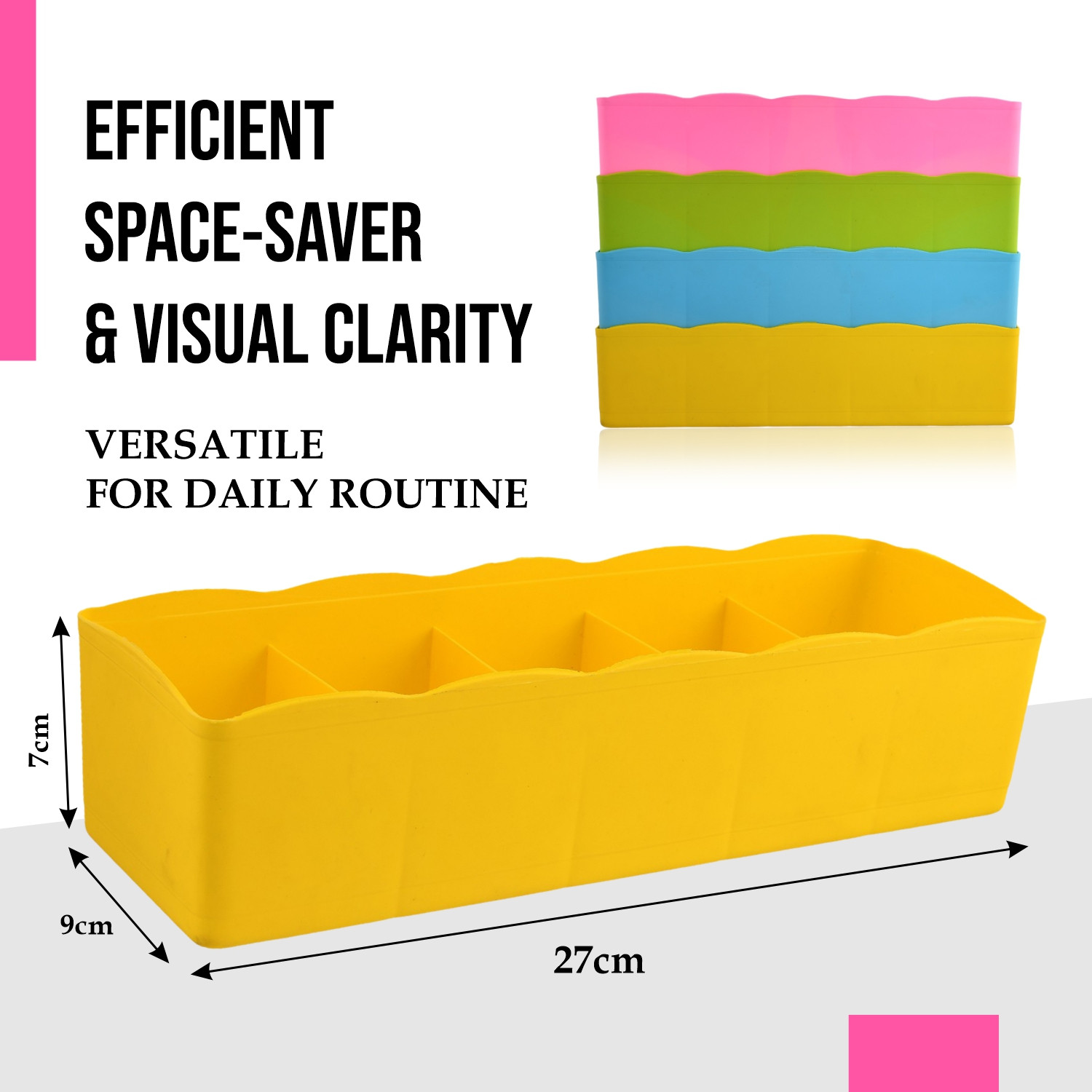 Kuber Industries Drawer Organizer | Plastic Undergarment Organizer for Socks-Ties | Stackable Drawer Divider Box | Closet Storage Box | 5 Grid Stationery Organizer |Yellow