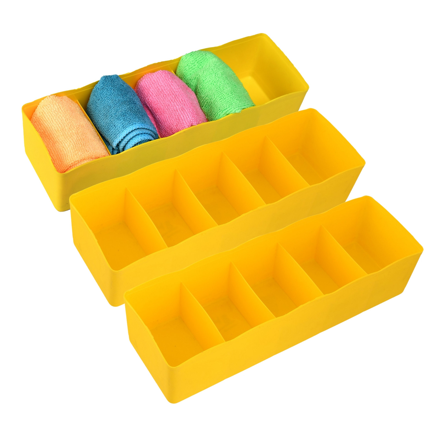 Kuber Industries Drawer Organizer | Plastic Undergarment Organizer for Socks-Ties | Stackable Drawer Divider Box | Closet Storage Box | 5 Grid Stationery Organizer |Yellow