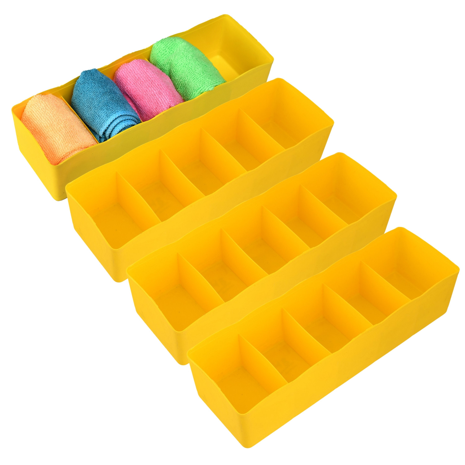 Kuber Industries Drawer Organizer | Plastic Undergarment Organizer for Socks-Ties | Stackable Drawer Divider Box | Closet Storage Box | 5 Grid Stationery Organizer |Yellow