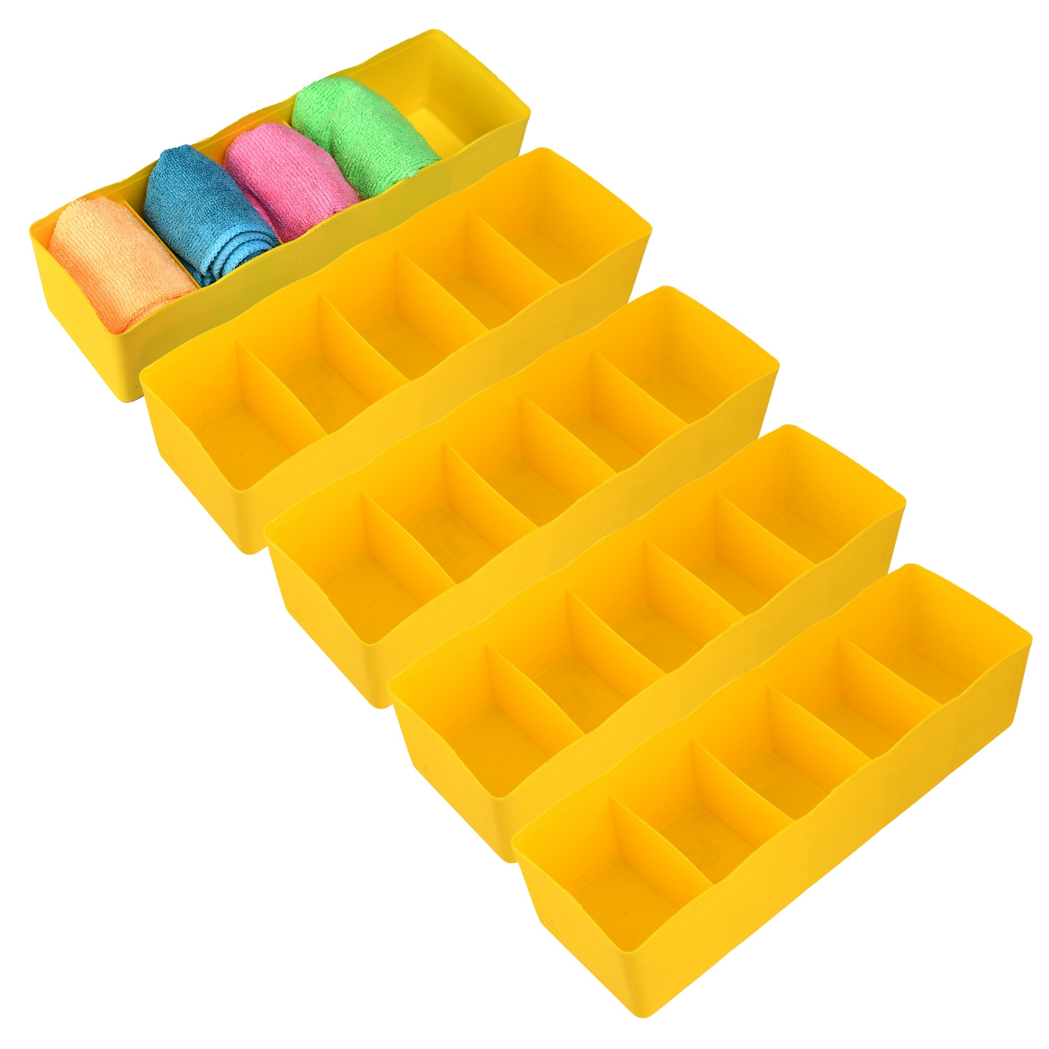 Kuber Industries Drawer Organizer | Plastic Undergarment Organizer for Socks-Ties | Stackable Drawer Divider Box | Closet Storage Box | 5 Grid Stationery Organizer |Yellow