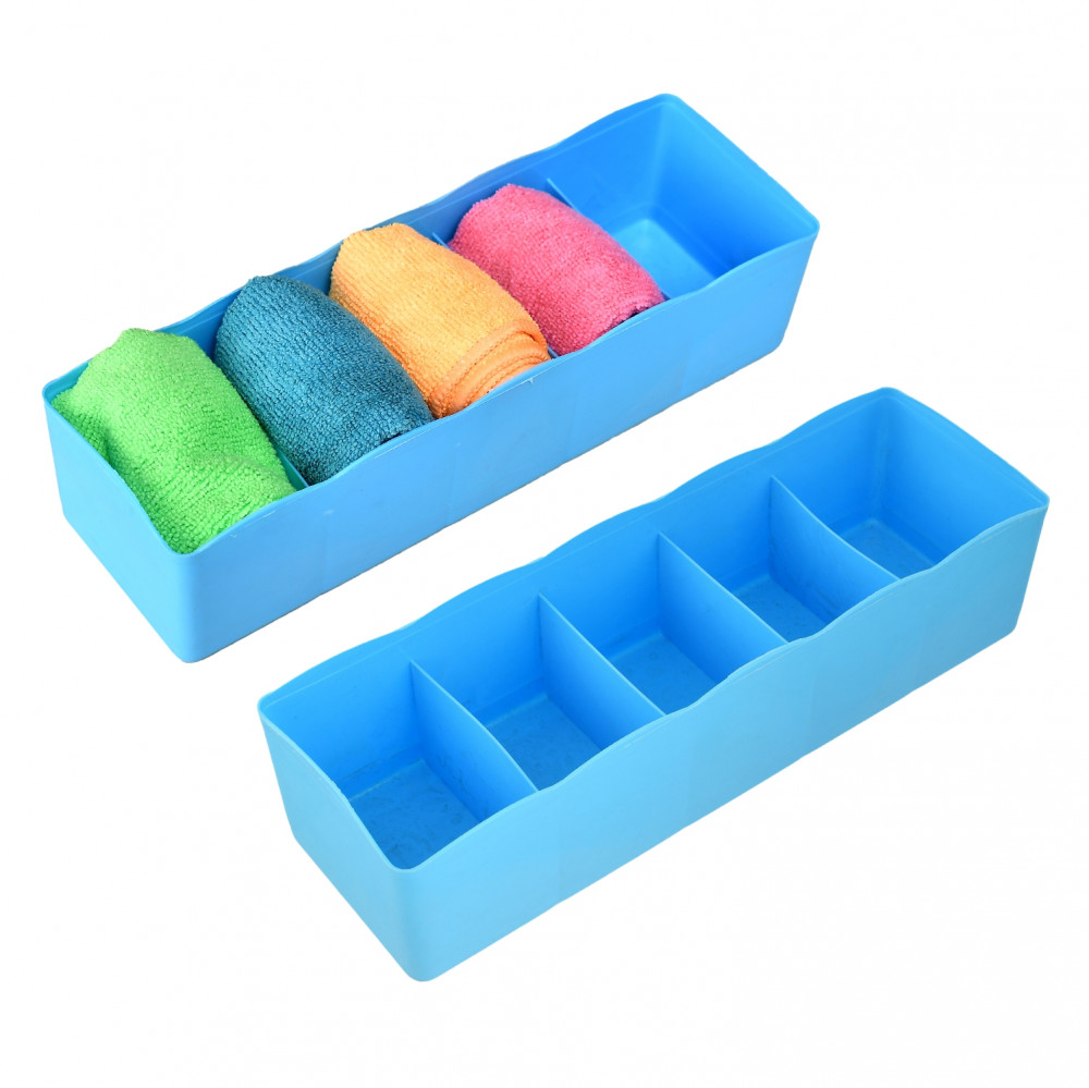 Kuber Industries Drawer Organizer | Plastic Undergarment Organizer for Socks-Ties | Stackable Drawer Divider Box | Closet Storage Box | 5 Grid Stationery Organizer|Blue
