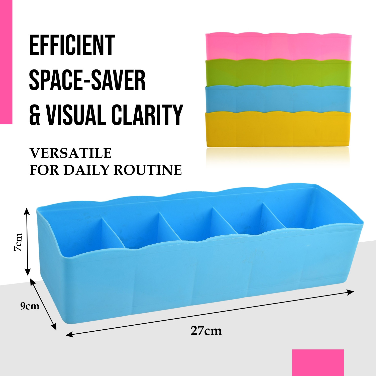 Kuber Industries Drawer Organizer | Plastic Undergarment Organizer for Socks-Ties | Stackable Drawer Divider Box | Closet Storage Box | 5 Grid Stationery Organizer|Blue