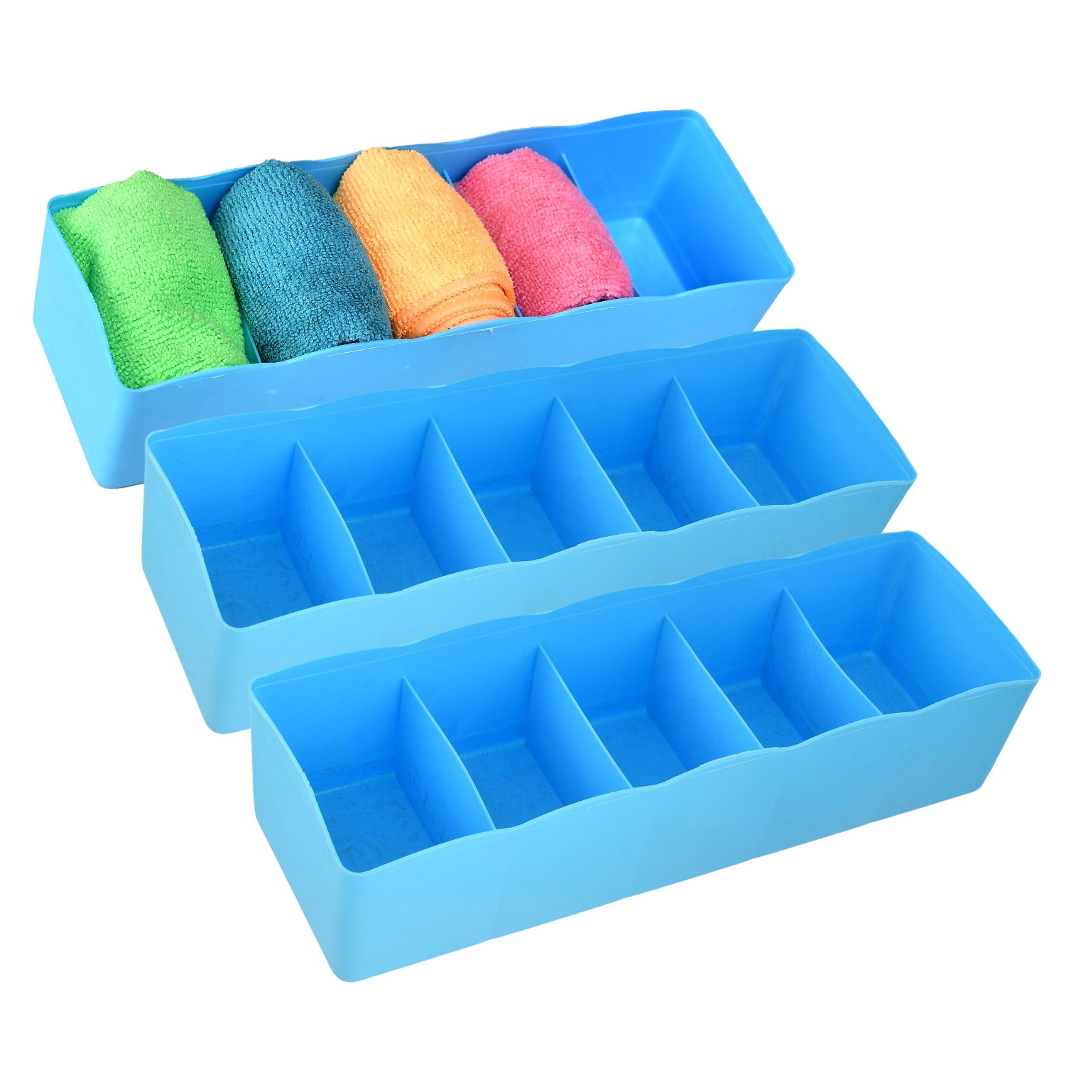 Kuber Industries Drawer Organizer | Plastic Undergarment Organizer for Socks-Ties | Stackable Drawer Divider Box | Closet Storage Box | 5 Grid Stationery Organizer|Blue