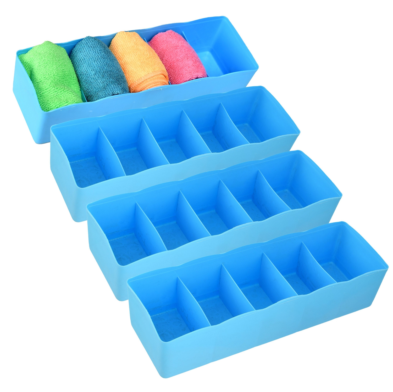 Kuber Industries Drawer Organizer | Plastic Undergarment Organizer for Socks-Ties | Stackable Drawer Divider Box | Closet Storage Box | 5 Grid Stationery Organizer|Blue