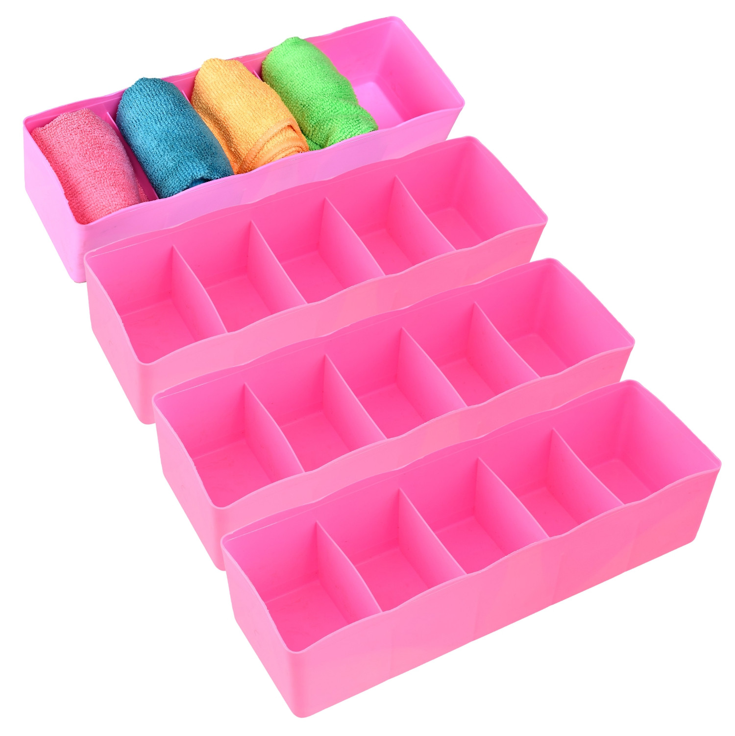 Kuber Industries Drawer Organizer | Plastic Undergarment Organizer for Socks-Ties | Stackable Drawer Divider Box | Closet Storage Box | 5 Grid Stationery Organizer |Pink