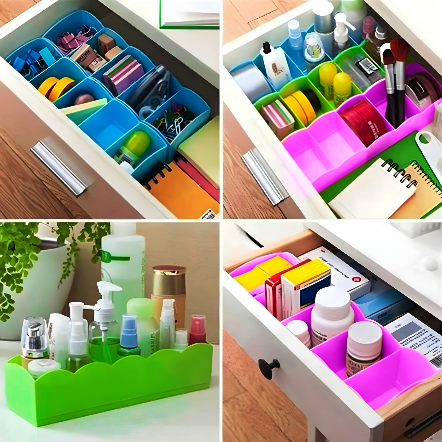 Kuber Industries Drawer Organizer | Plastic Undergarment Organizer for Socks-Ties | Stackable Drawer Divider Box | Closet Storage Box | 5 Grid Stationery Organizer | Pack of 2 | Multi