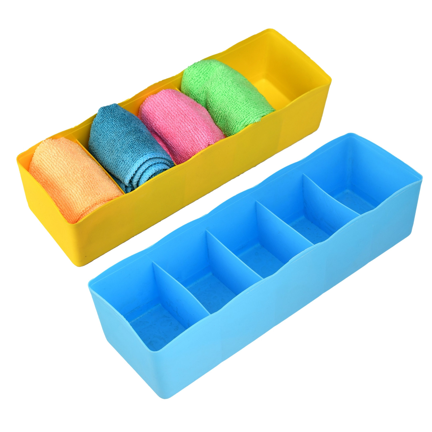 Kuber Industries Drawer Organizer | Plastic Undergarment Organizer for Socks-Ties | Stackable Drawer Divider Box | Closet Storage Box | 5 Grid Stationery Organizer | Pack of 2 | Multi