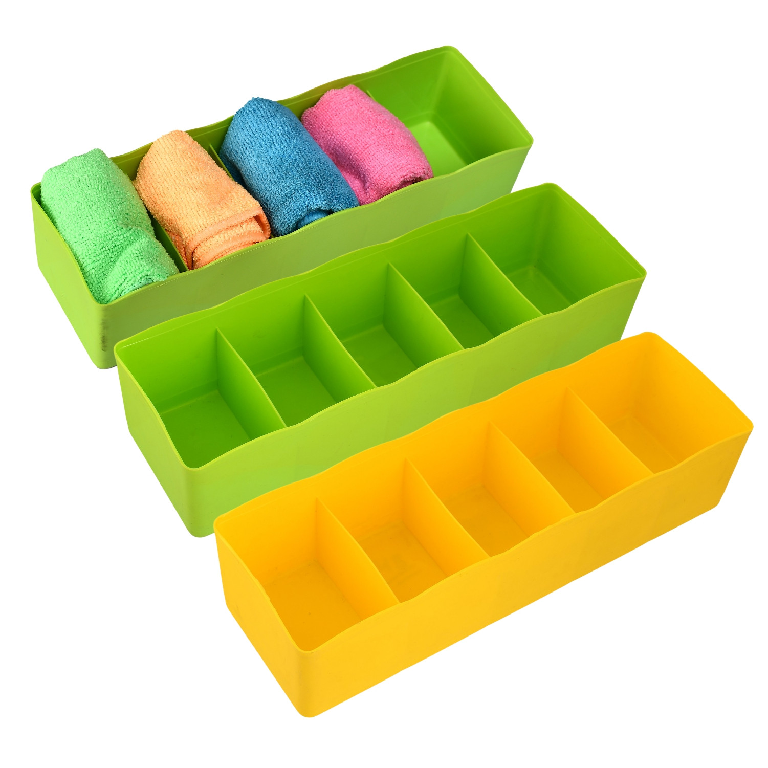 Kuber Industries Drawer Organizer | Plastic Undergarment Organizer for Socks-Ties | Stackable Drawer Divider Box | Closet Storage Box | 5 Grid Stationery Organizer | Pack of 3 | Multi