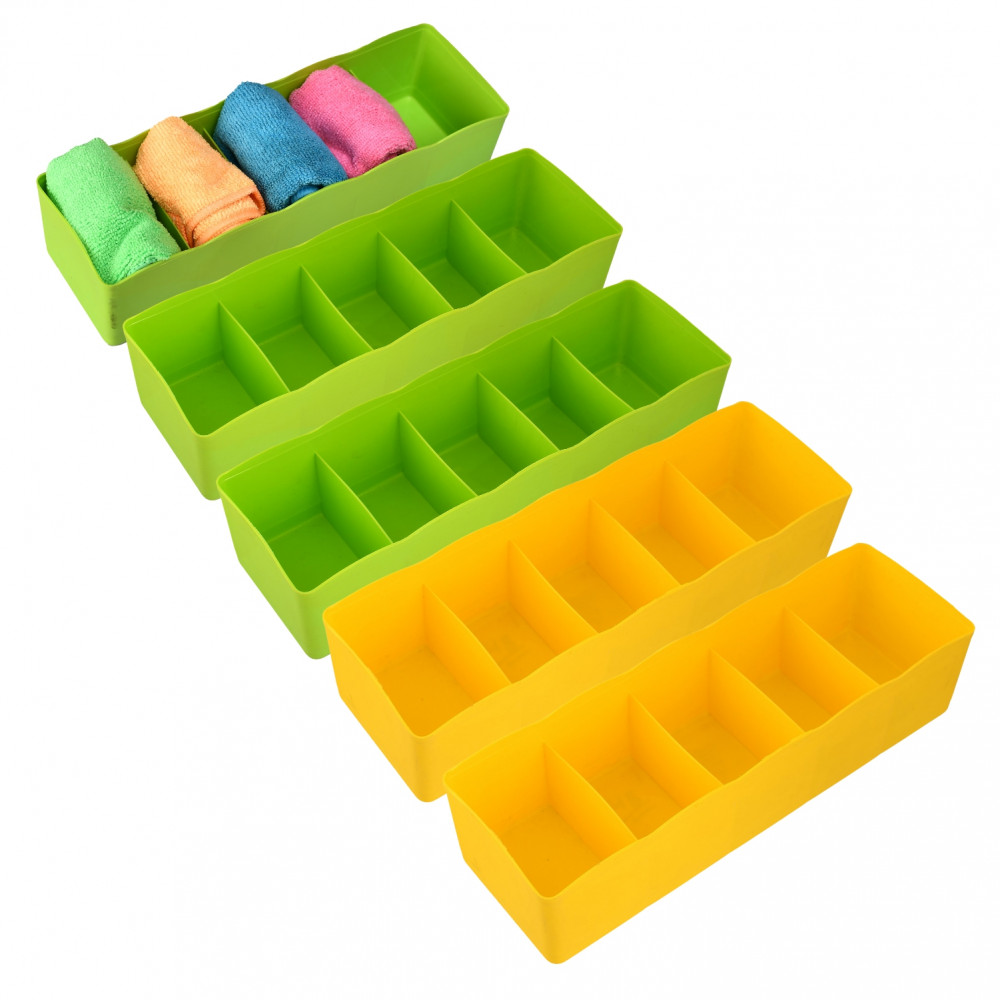 Kuber Industries Drawer Organizer | Plastic Undergarment Organizer for Socks-Ties | Stackable Drawer Divider Box | Closet Storage Box | 5 Grid Stationery Organizer | Pack of 5 | Multi