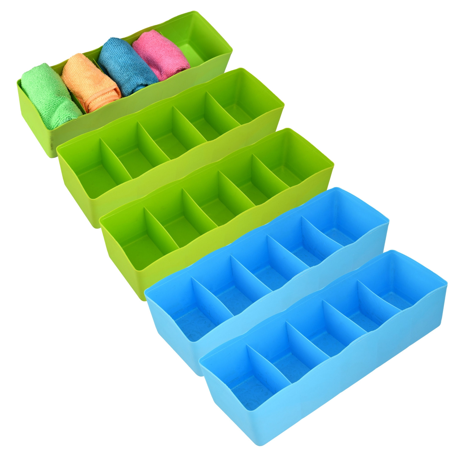Kuber Industries Drawer Organizer | Plastic Undergarment Organizer for Socks-Ties | Stackable Drawer Divider Box | Closet Storage Box | 5 Grid Stationery Organizer | Pack of 5 | Multi