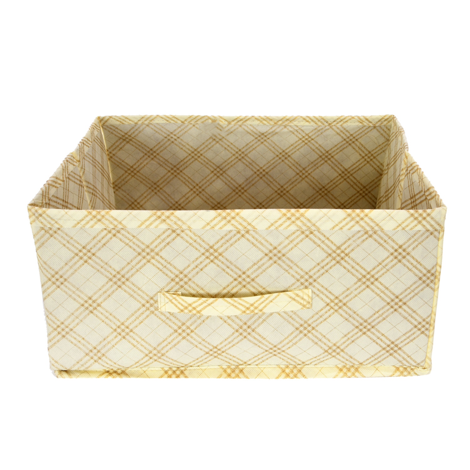 Kuber Industries Drawer Storage Box | Check Drawer Storage Box | Non Woven Clothes Organizer For Toys | Storage Box for Books | Storage Box with Handle | Cream