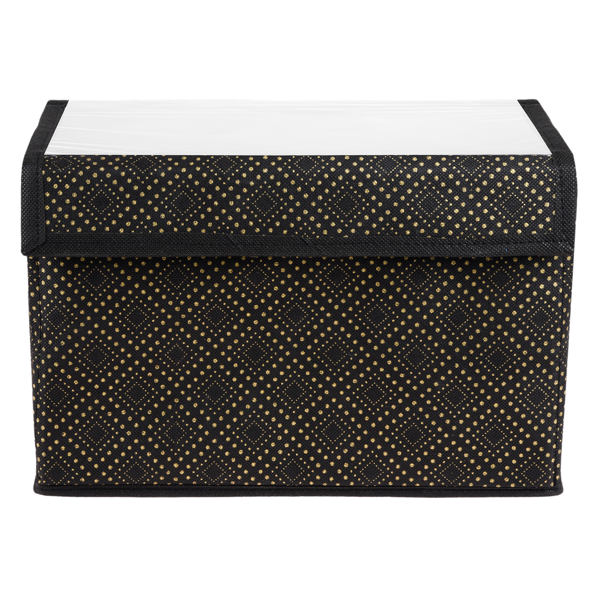 Kuber Industries Drawer Storage Box | Clothes Drawer Organizer with Handle | Transparent Lid with Velcro | Wardrobe Organizer for Books | Golden-Dot Dhakkan Storage Box | M | L | Pack of 2 | Black