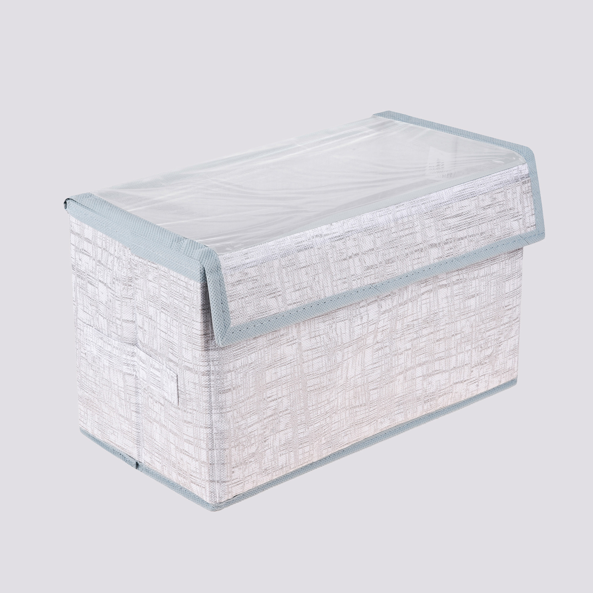 Kuber Industries Drawer Storage Box | Clothes Drawer Organizer with Handle | Transparent Lid with Velcro | Wardrobe Organizer for Books | Jute Printed Dhakkan Storage Box | Small | Gray