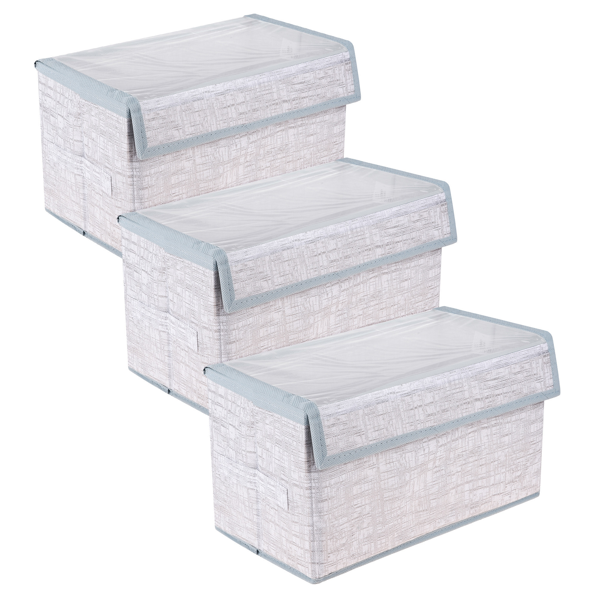 Kuber Industries Drawer Storage Box | Clothes Drawer Organizer with Handle | Transparent Lid with Velcro | Wardrobe Organizer for Books | Jute Printed Dhakkan Storage Box | Small | Gray