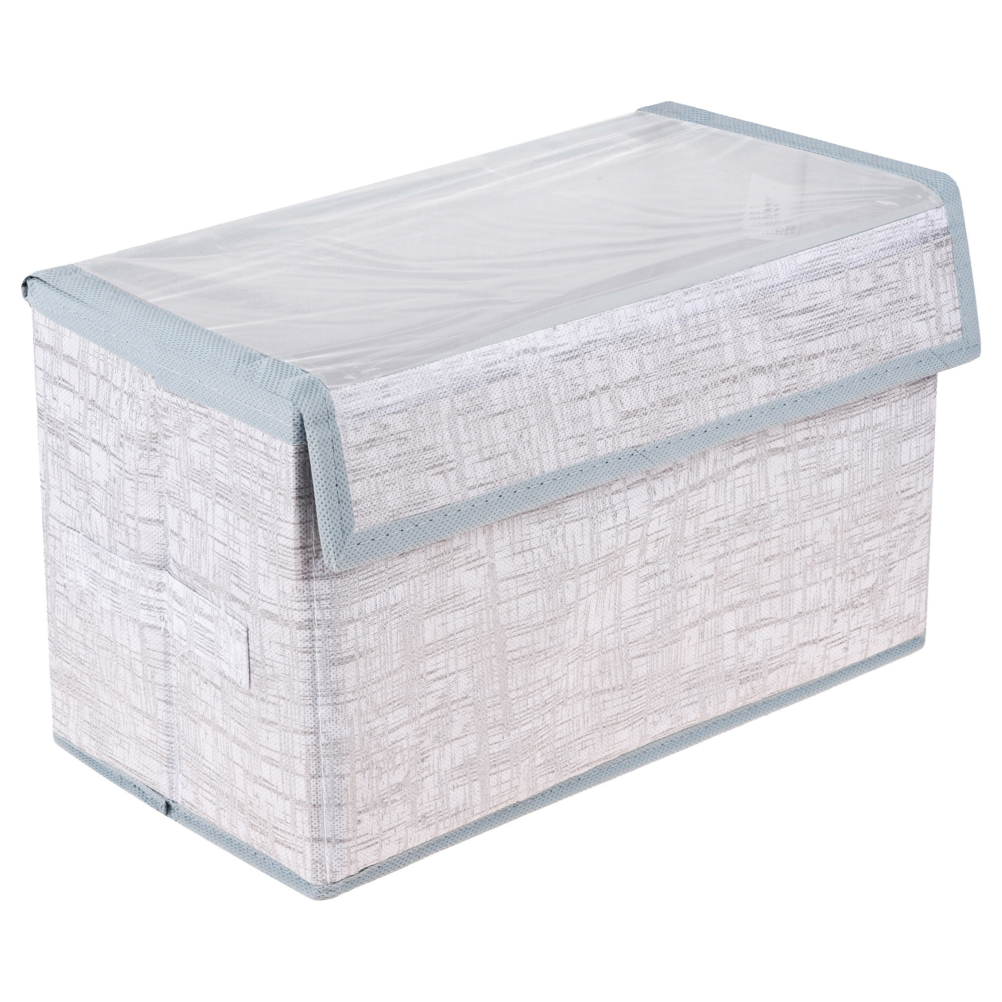 Kuber Industries Drawer Storage Box | Clothes Drawer Organizer with Handle | Transparent Lid with Velcro | Wardrobe Organizer for Books | Jute Printed Dhakkan Storage Box | Medium | Gray