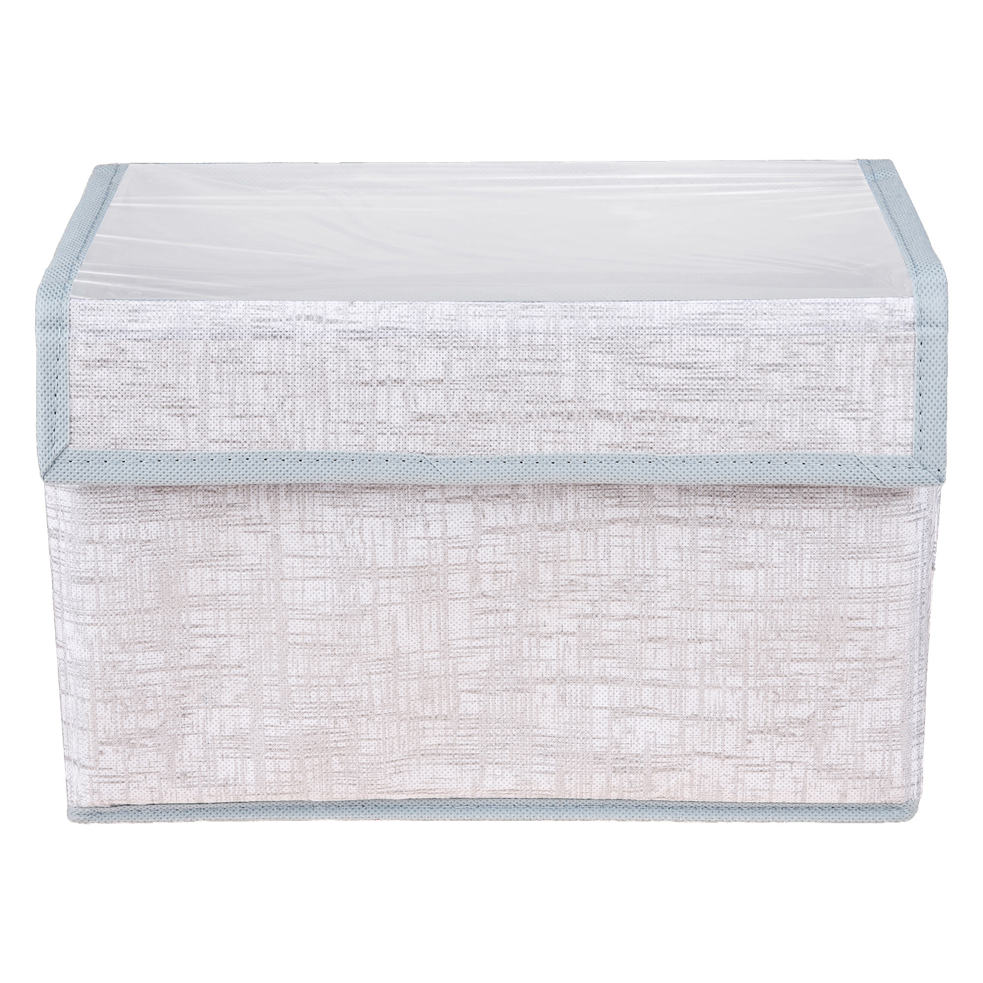 Kuber Industries Drawer Storage Box | Clothes Drawer Organizer with Handle | Transparent Lid with Velcro | Wardrobe Organizer for Books | Jute Printed Dhakkan Storage Box | Medium | Gray