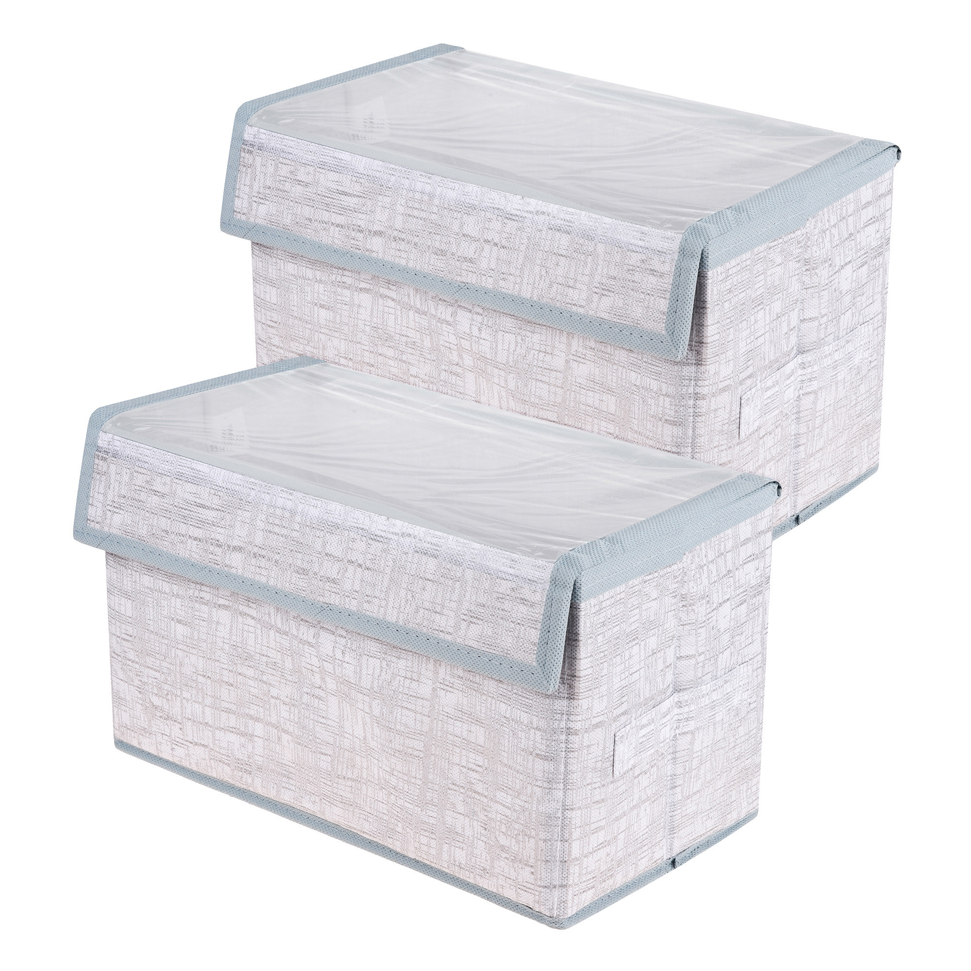 Kuber Industries Drawer Storage Box | Clothes Drawer Organizer with Handle | Transparent Lid with Velcro | Wardrobe Organizer for Books | Jute Printed Dhakkan Storage Box | Medium | Gray