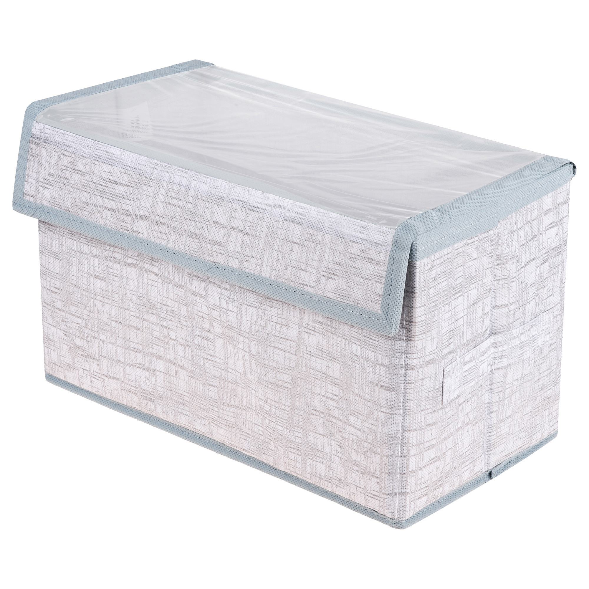 Kuber Industries Drawer Storage Box | Clothes Drawer Organizer with Handle | Transparent Lid with Velcro | Wardrobe Organizer for Books | Jute Printed Dhakkan Storage Box | Large | Gray