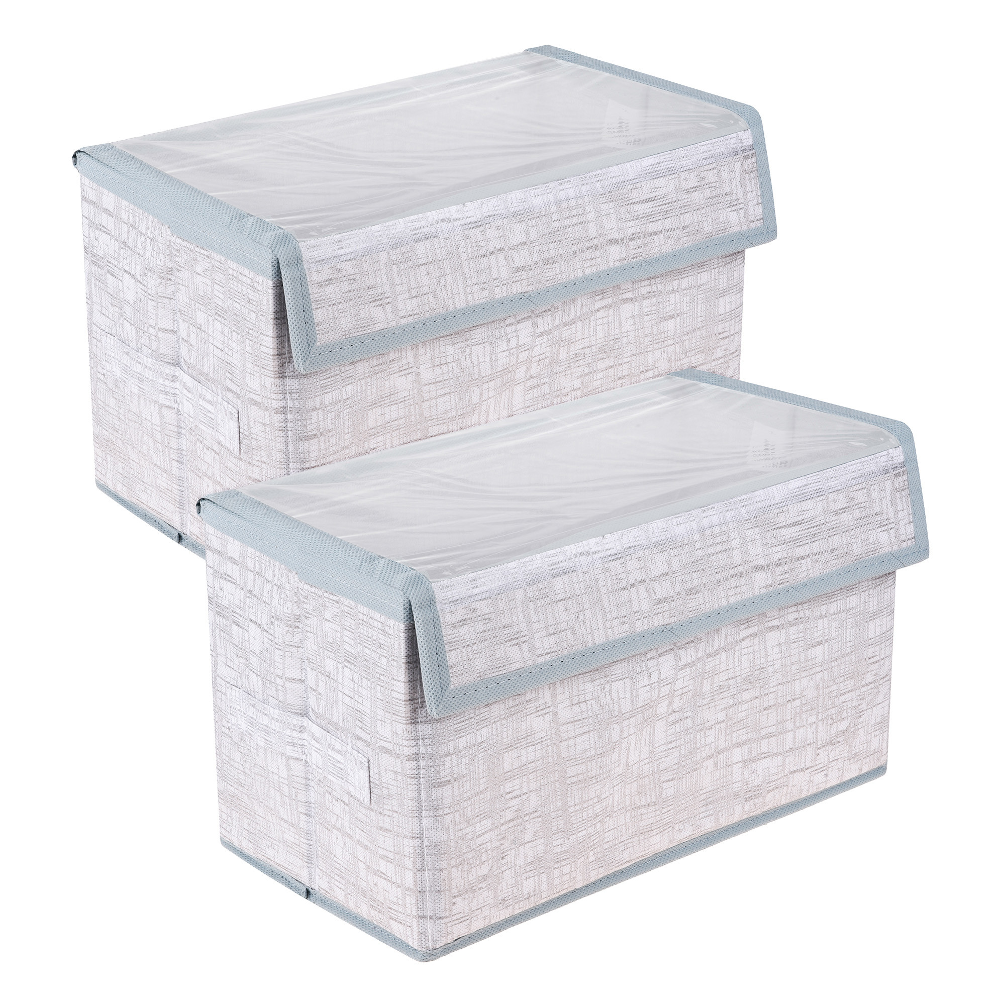 Kuber Industries Drawer Storage Box | Clothes Drawer Organizer with Handle | Transparent Lid with Velcro | Wardrobe Organizer for Books | Jute Printed Dhakkan Storage Box | Large | Gray