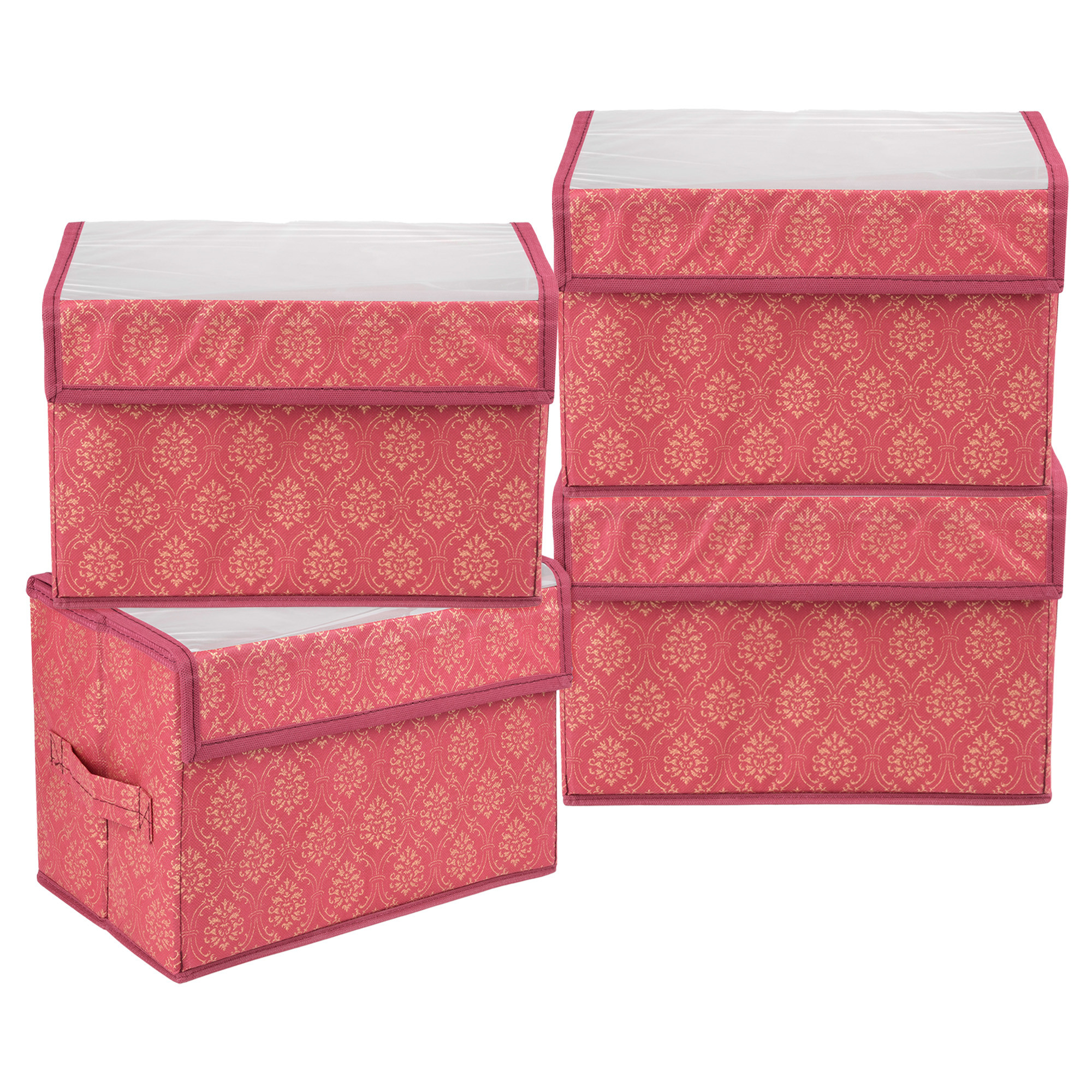 Kuber Industries Drawer Storage Box | Foldable Clothes Organizer | Drawer Box with Handle | Storage Bin for Books-Toys | Transparent Dhakkan with Velcro | Golden-Printed | Small | Maroon