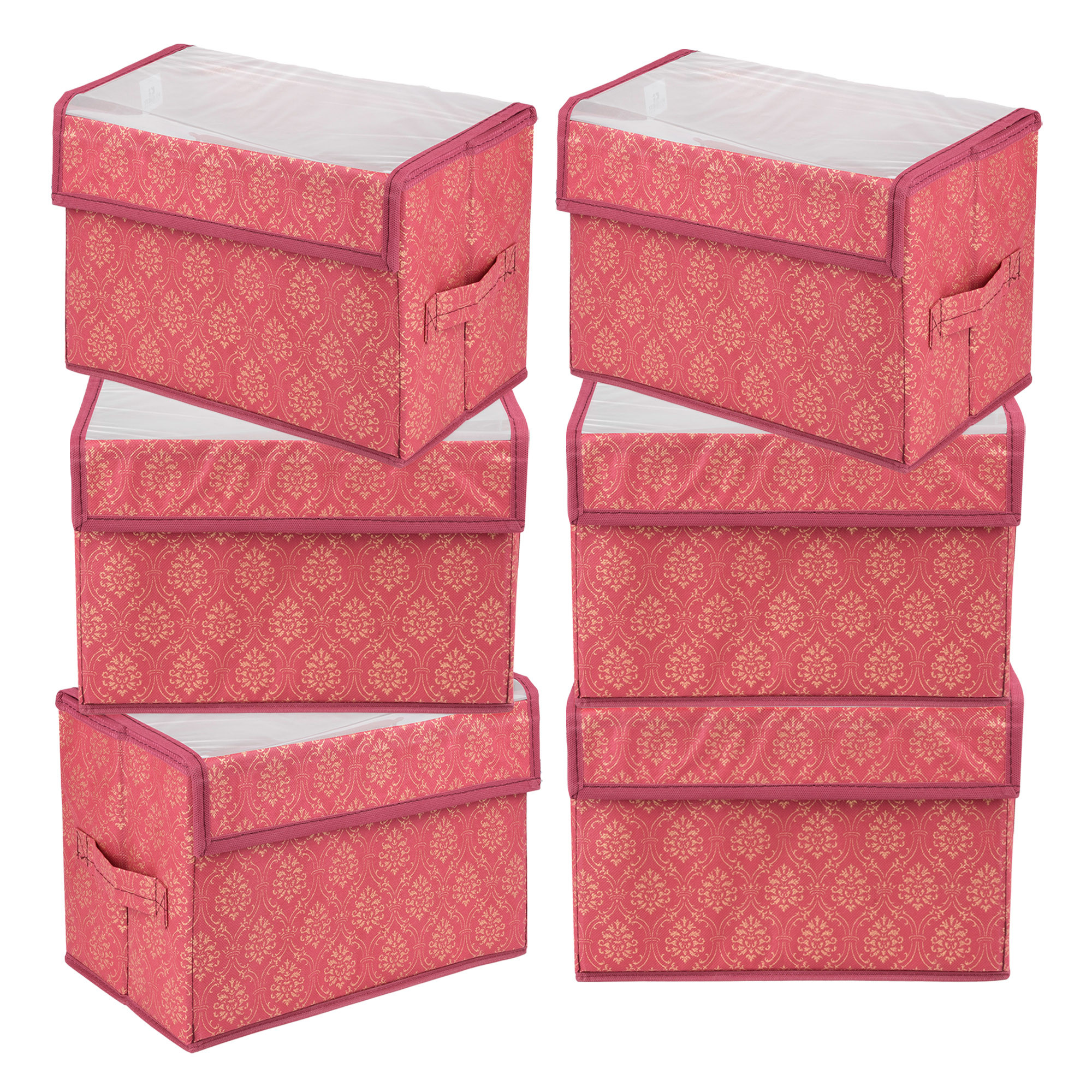 Kuber Industries Drawer Storage Box | Foldable Clothes Organizer | Drawer Box with Handle | Storage Bin for Books-Toys | Transparent Dhakkan with Velcro | Golden-Printed | Small | Maroon