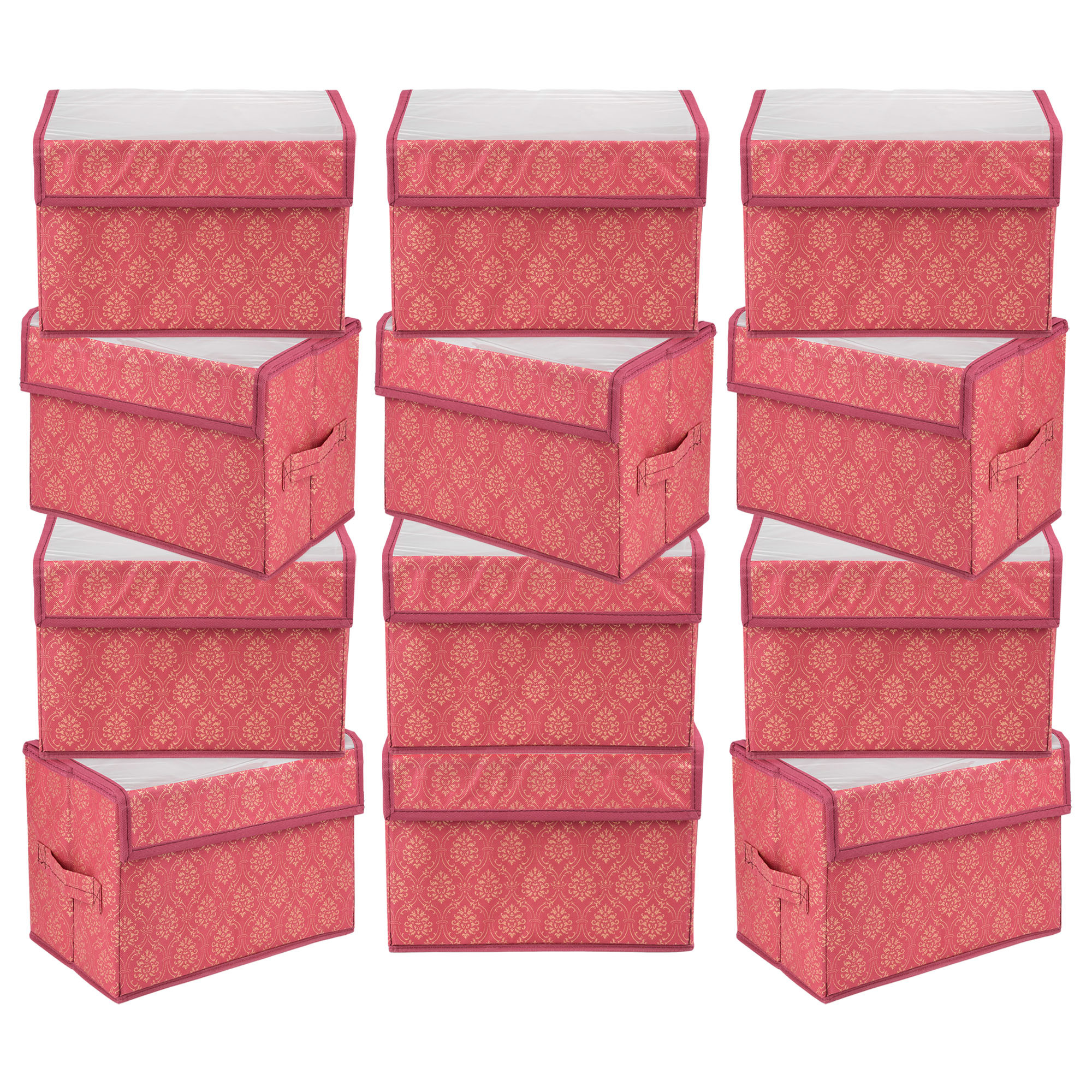 Kuber Industries Drawer Storage Box | Foldable Clothes Organizer | Drawer Box with Handle | Storage Bin for Books-Toys | Transparent Dhakkan with Velcro | Golden-Printed | Small | Maroon